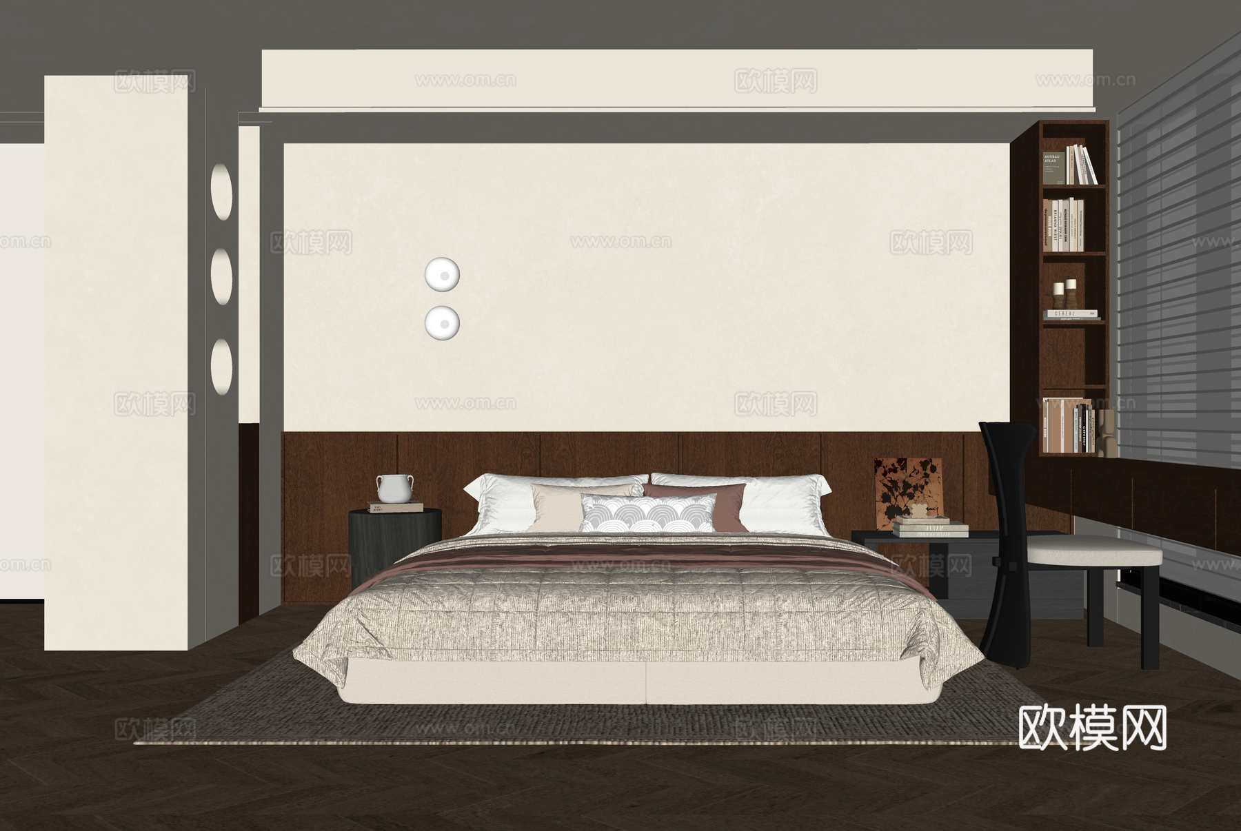 现代卧室 双人床 床头柜su模型