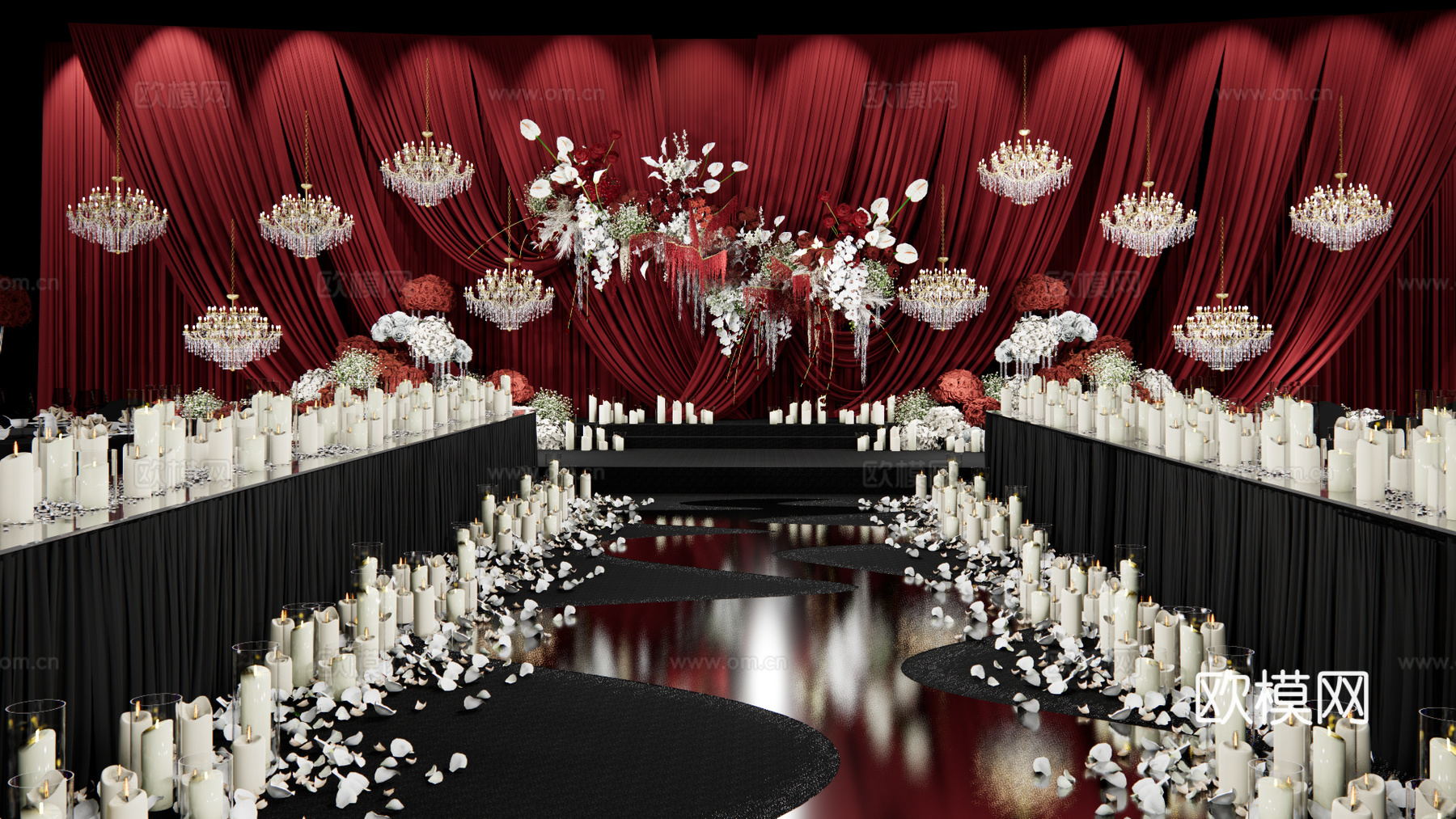红色布幔秀场风婚礼 美陈su模型