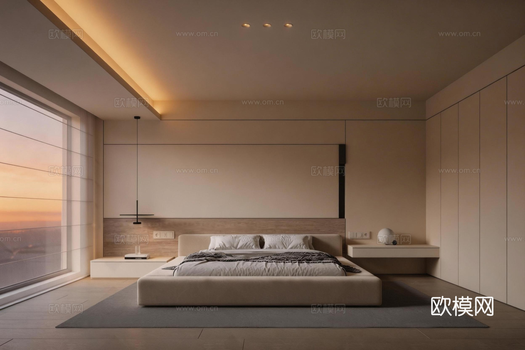 卧室 双人床 地毯su模型