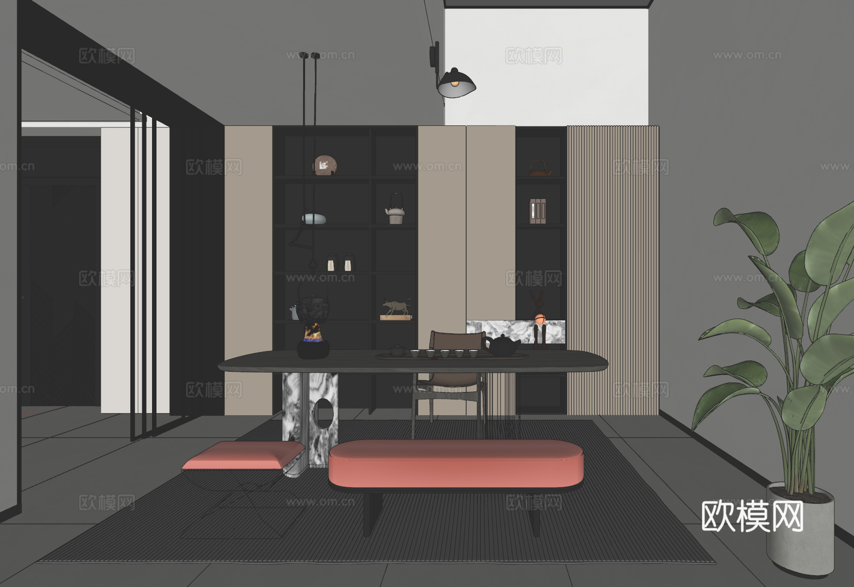 现代意式茶室su模型