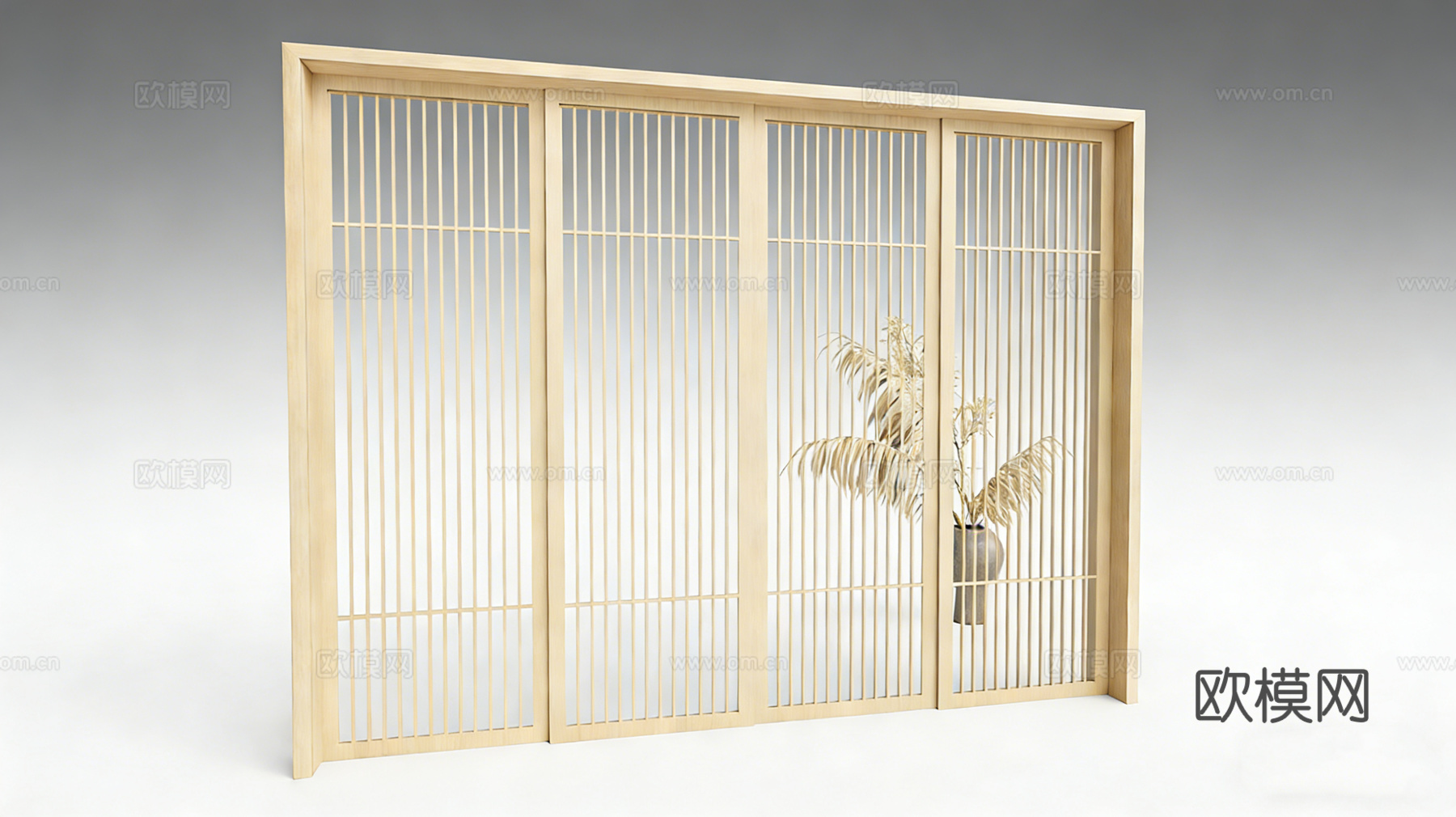 新中式移门推拉门 屏风隔断 木格栅 装饰隔断su模型