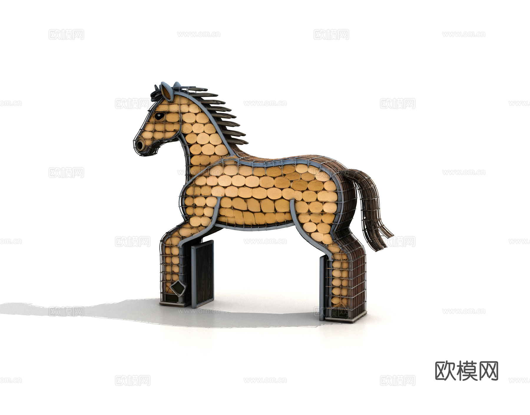 木桩马景观雕塑 景观大门 网红大门 网红打卡 景区大门 户外3d模型下载（渲染图2）