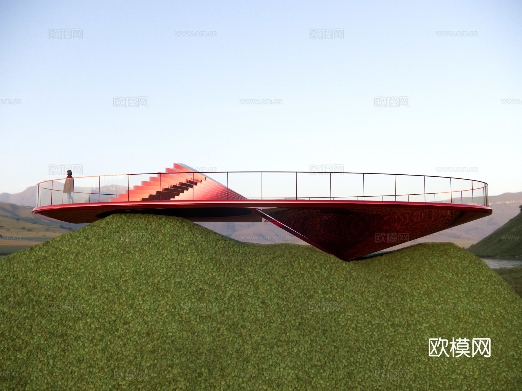 大地景观艺术挑台 山顶眺望平台 景观构筑物 景观挑台su模型