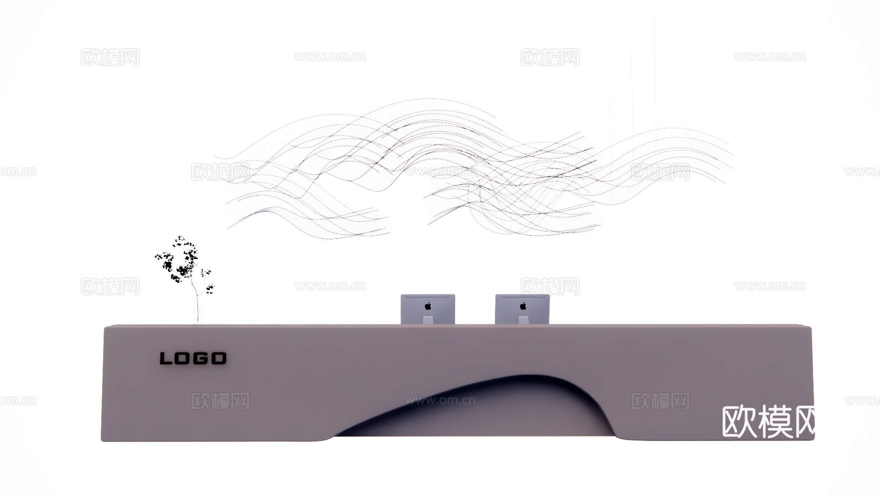 大厅 办公 前台 工位su模型