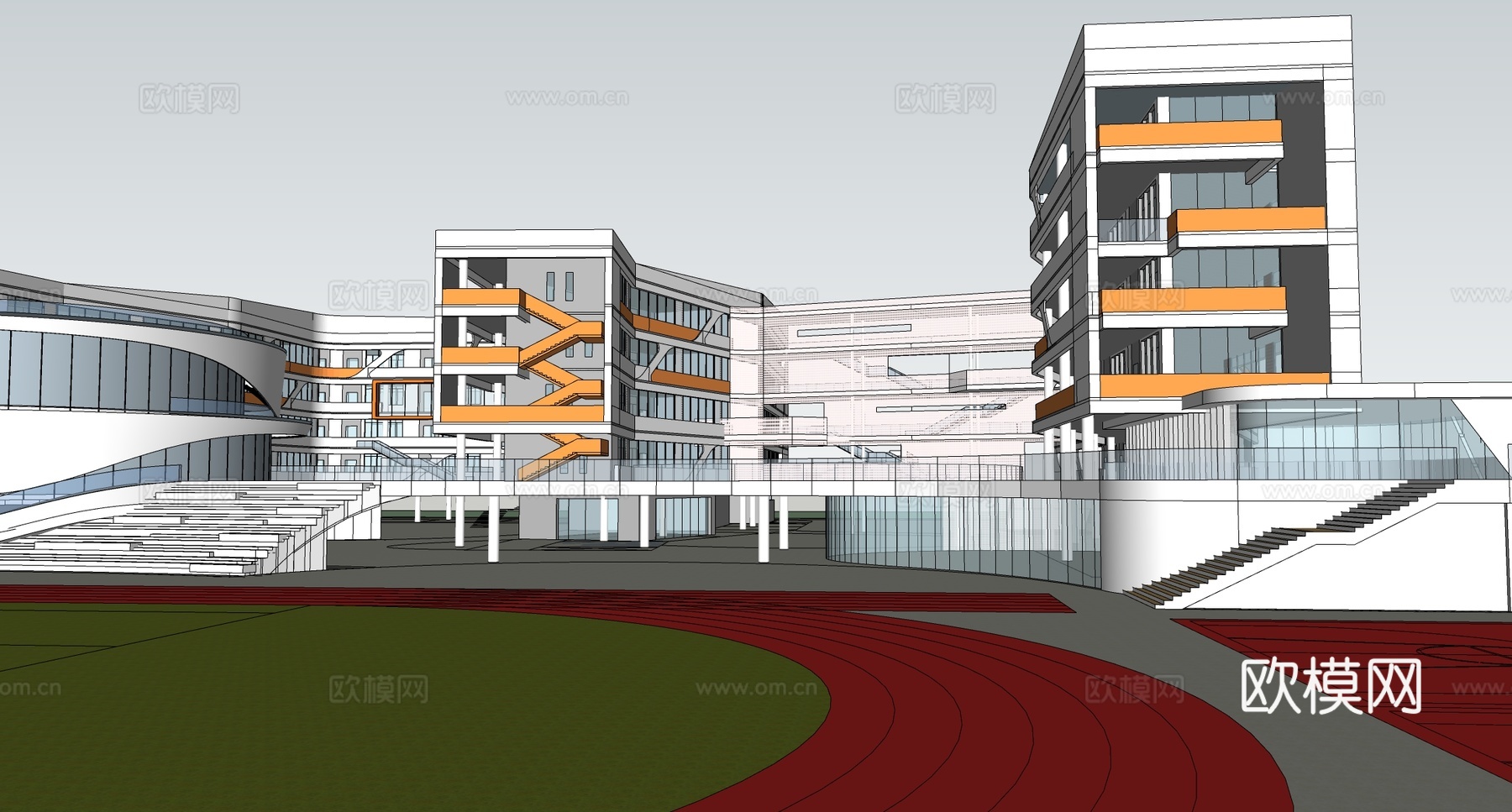 现代学校建筑  中小学建筑 学校鸟瞰图 艺术培训学校su模型