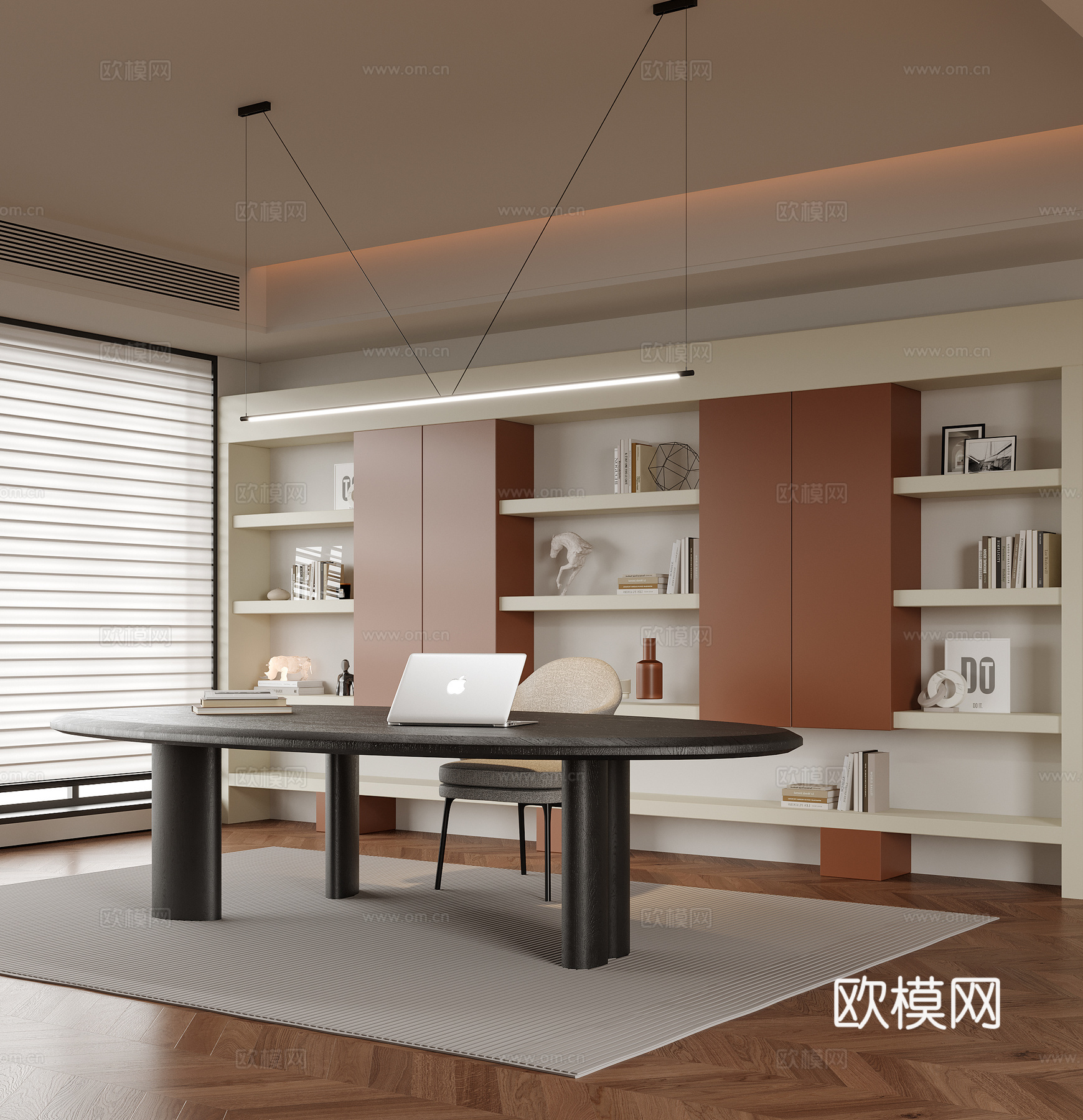 现代书房 书柜 书桌椅su模型
