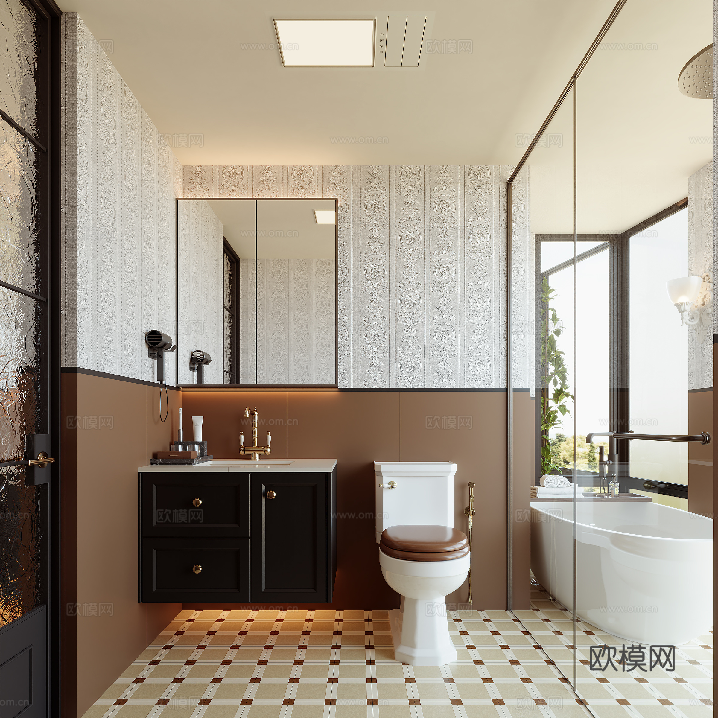 美式中古风卫生间su模型