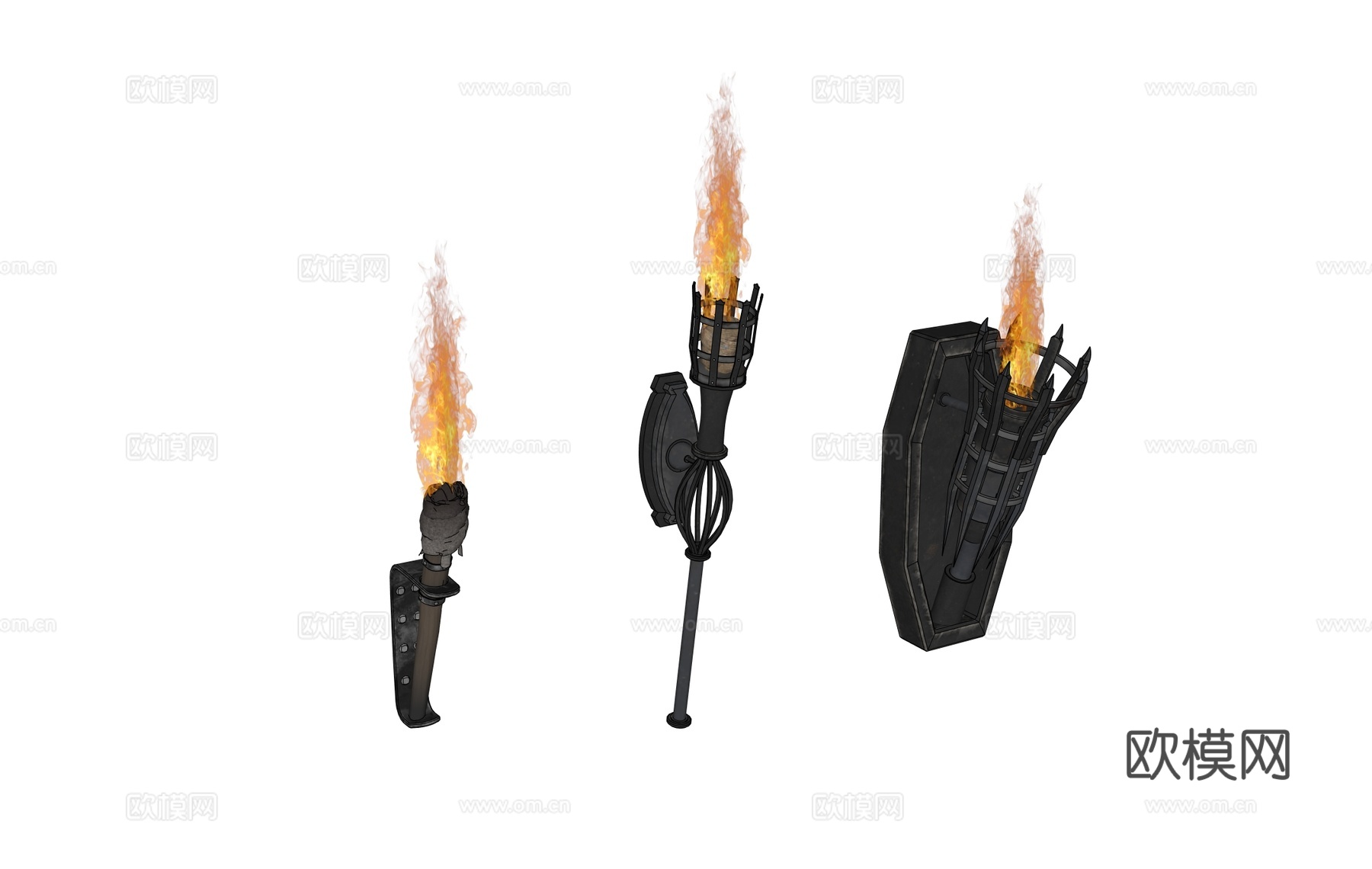 铁艺火把 欧式复古火把 中世纪火把 古代火把 牢房火把su模型