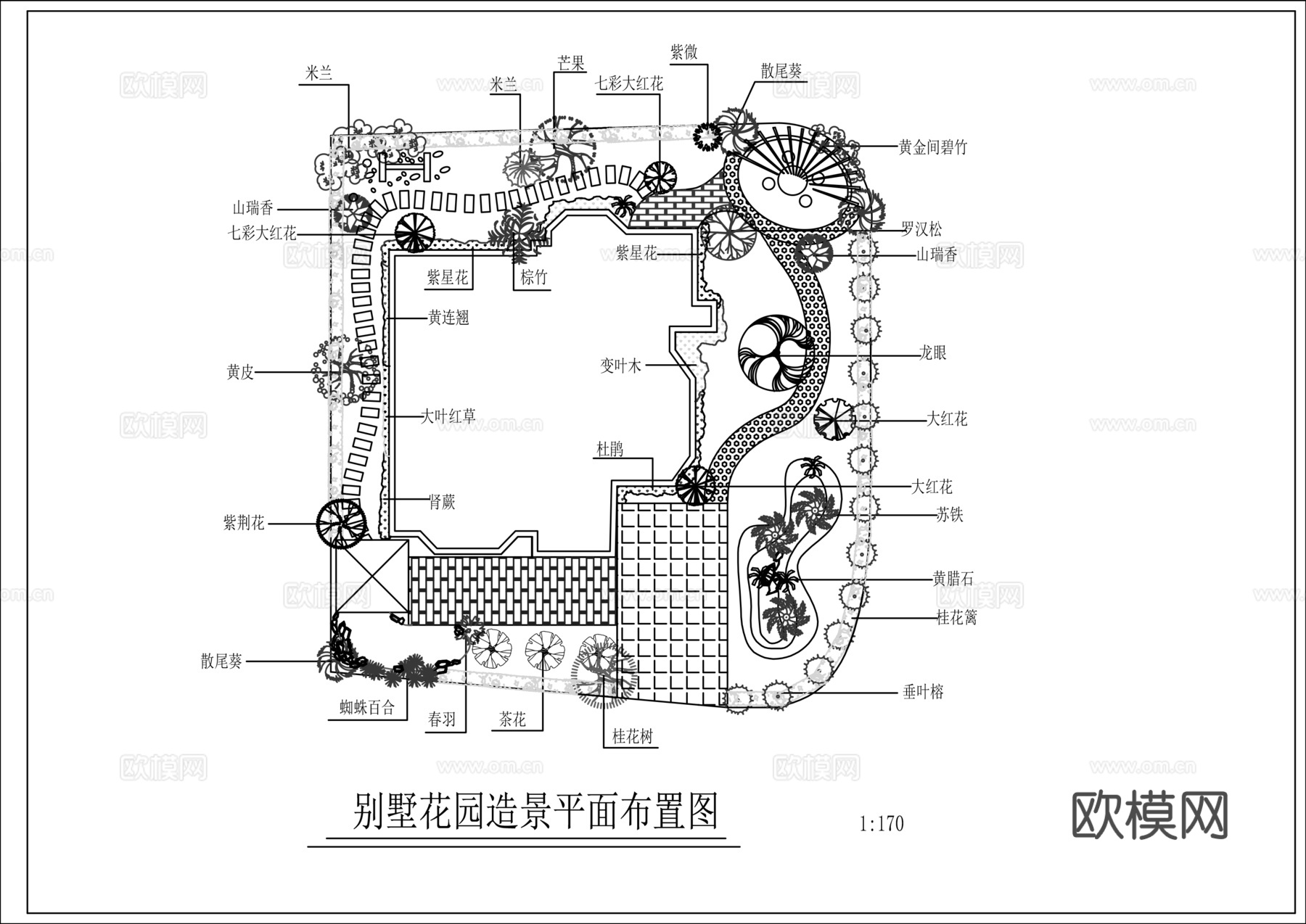 别墅庭院景观绿化CADcad施工图