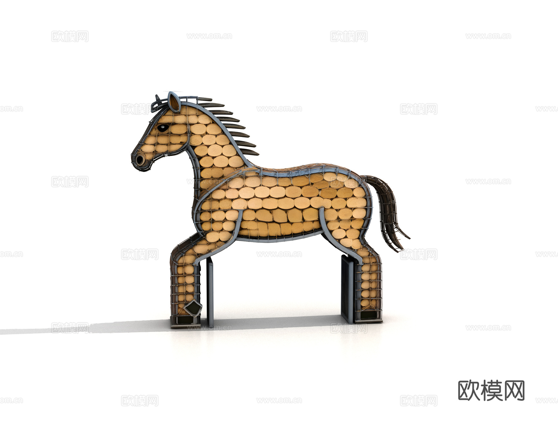 木桩马景观雕塑 景观大门 网红大门 网红打卡 景区大门 户外3d模型下载（渲染图1）