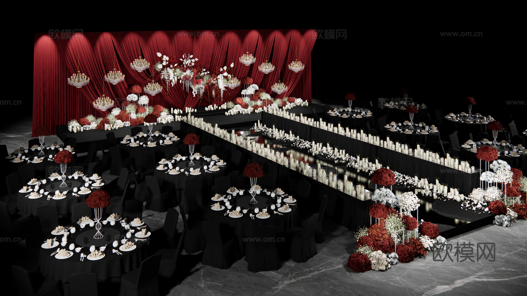 红色布幔秀场风婚礼 美陈su模型