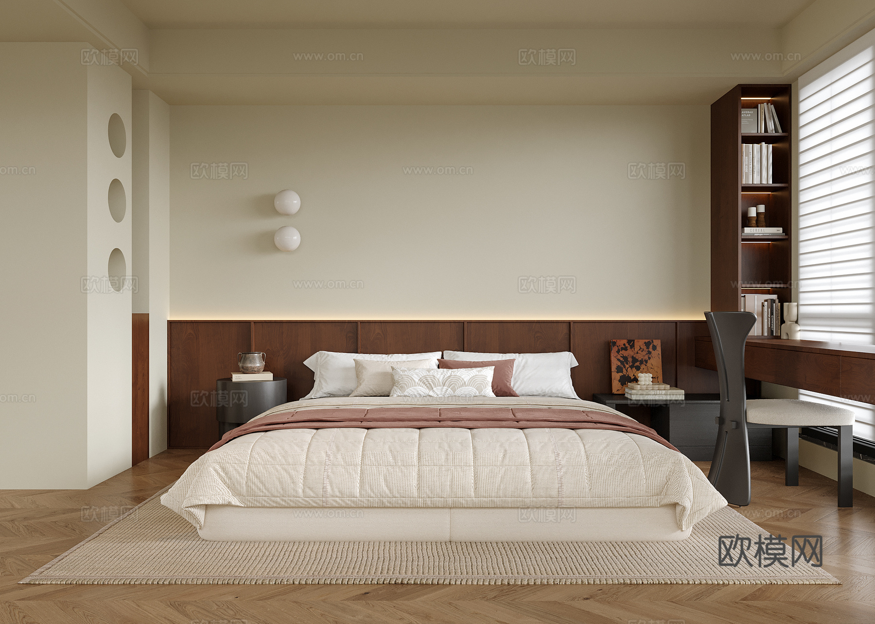 现代卧室 双人床 床头柜su模型