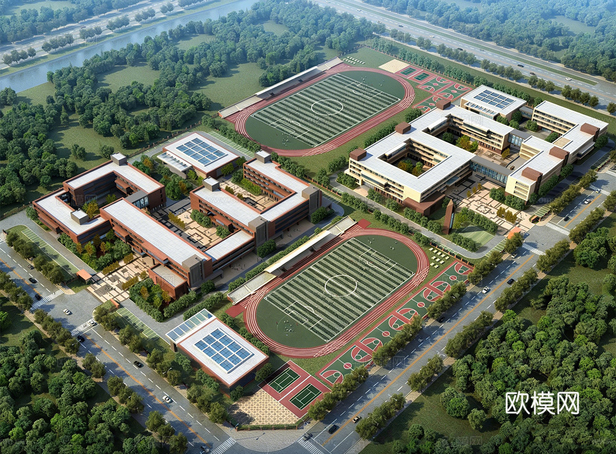 现代学校建筑  中小学建筑 学校鸟瞰图 艺术培训学校su模型