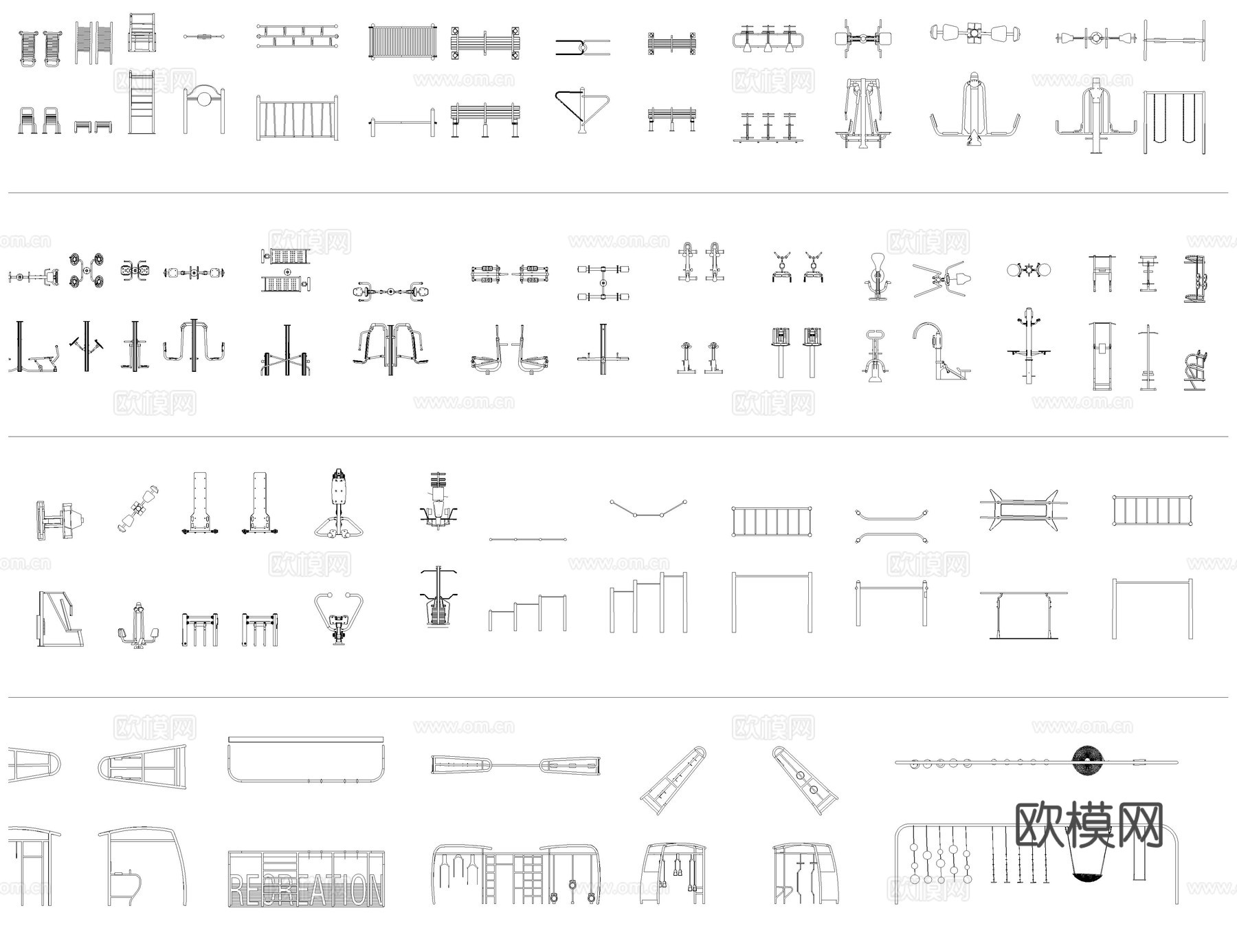 2026年最新室外健身器材太空漫步机扭腰器CAD图库cad施工图