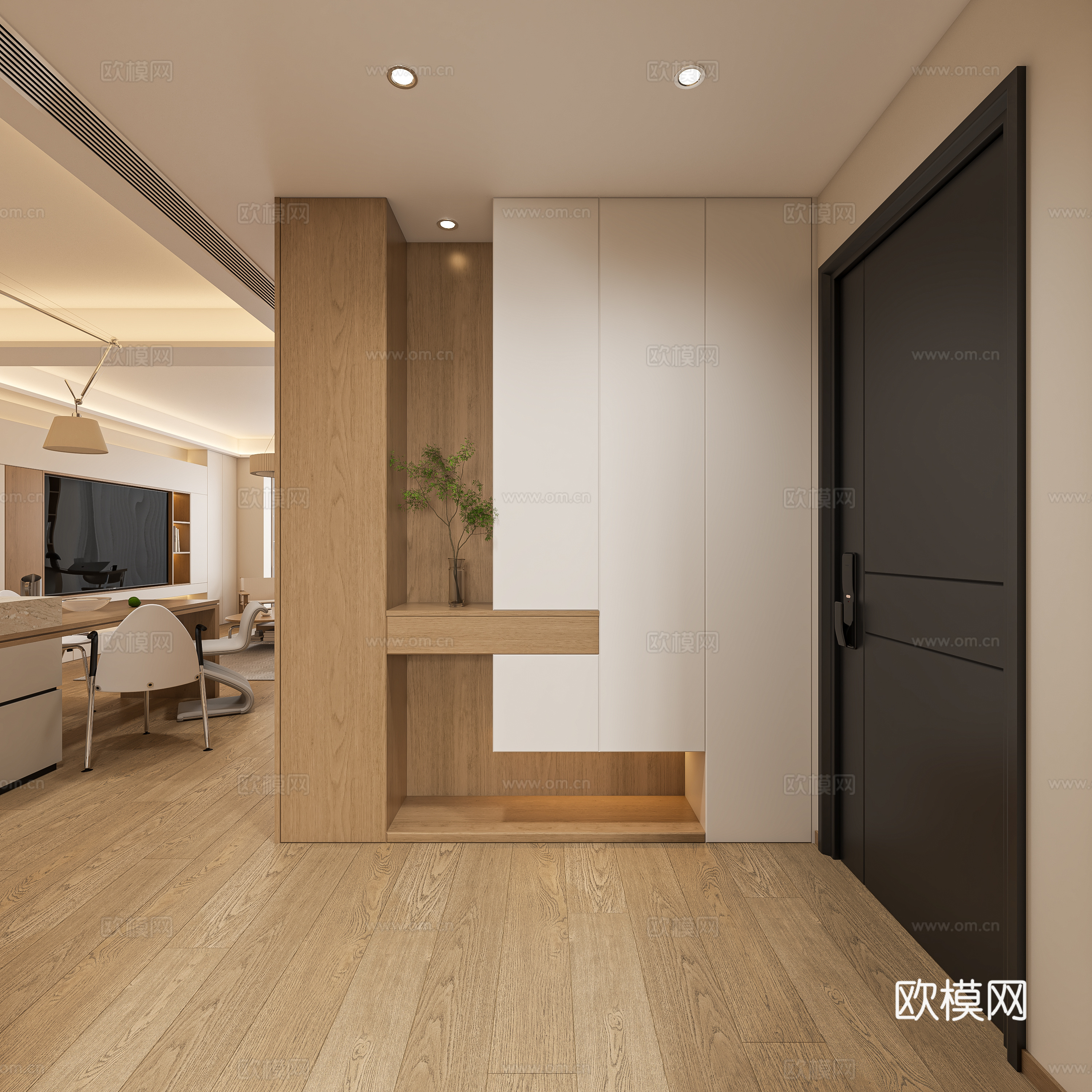 日式原木风客餐厅3d模型下载（渲染图2）