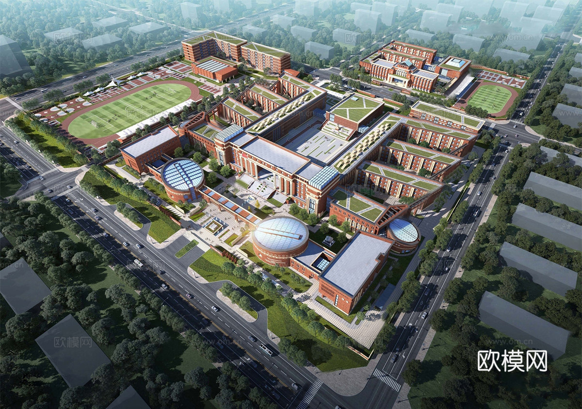 现代学校建筑  中小学建筑 学校鸟瞰图 艺术培训学校 学校操su模型