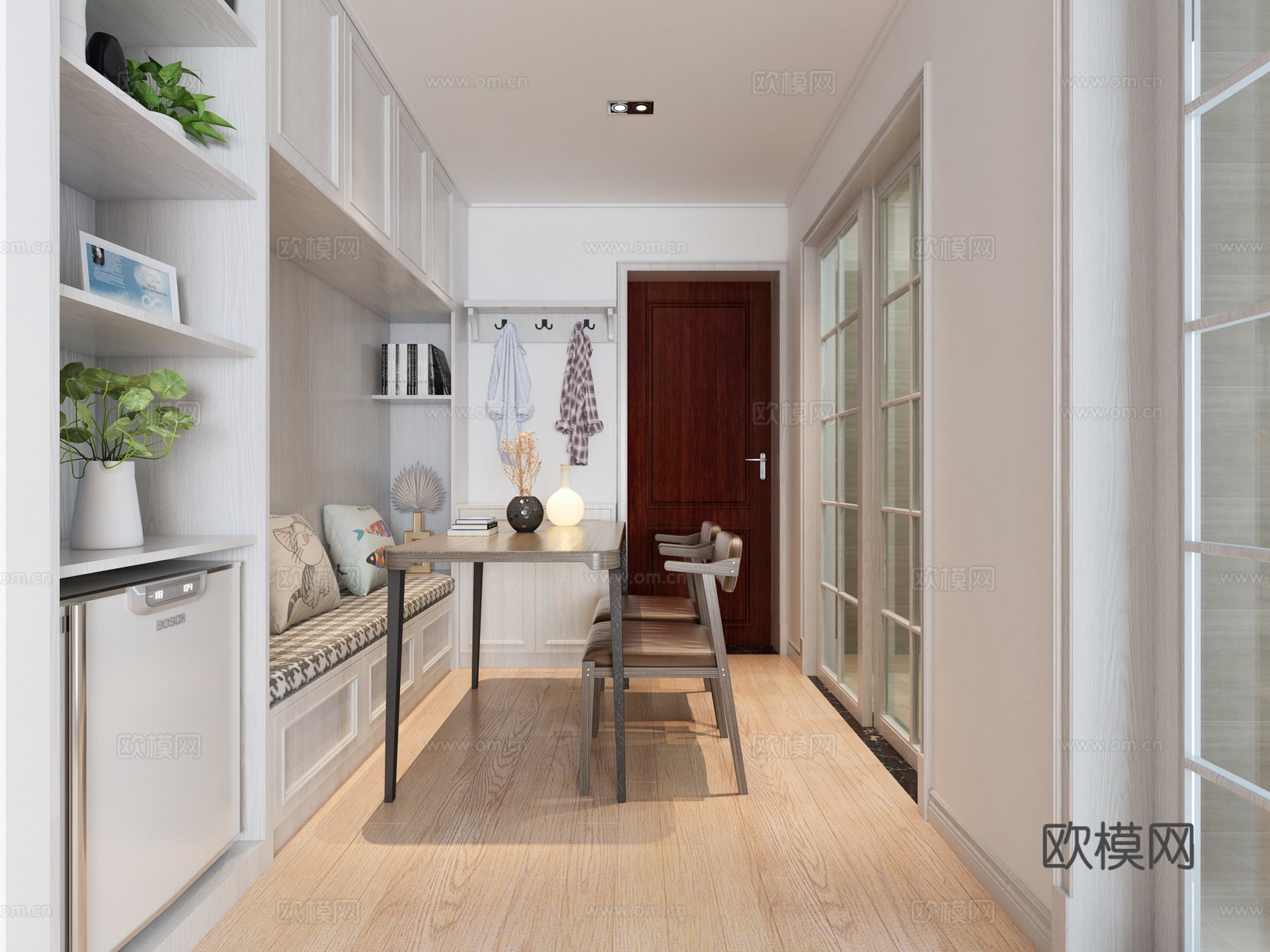 现代客餐厅 餐桌椅 沙发茶几 吊灯 桌面摆件 挂画3d模型下载（渲染图2）