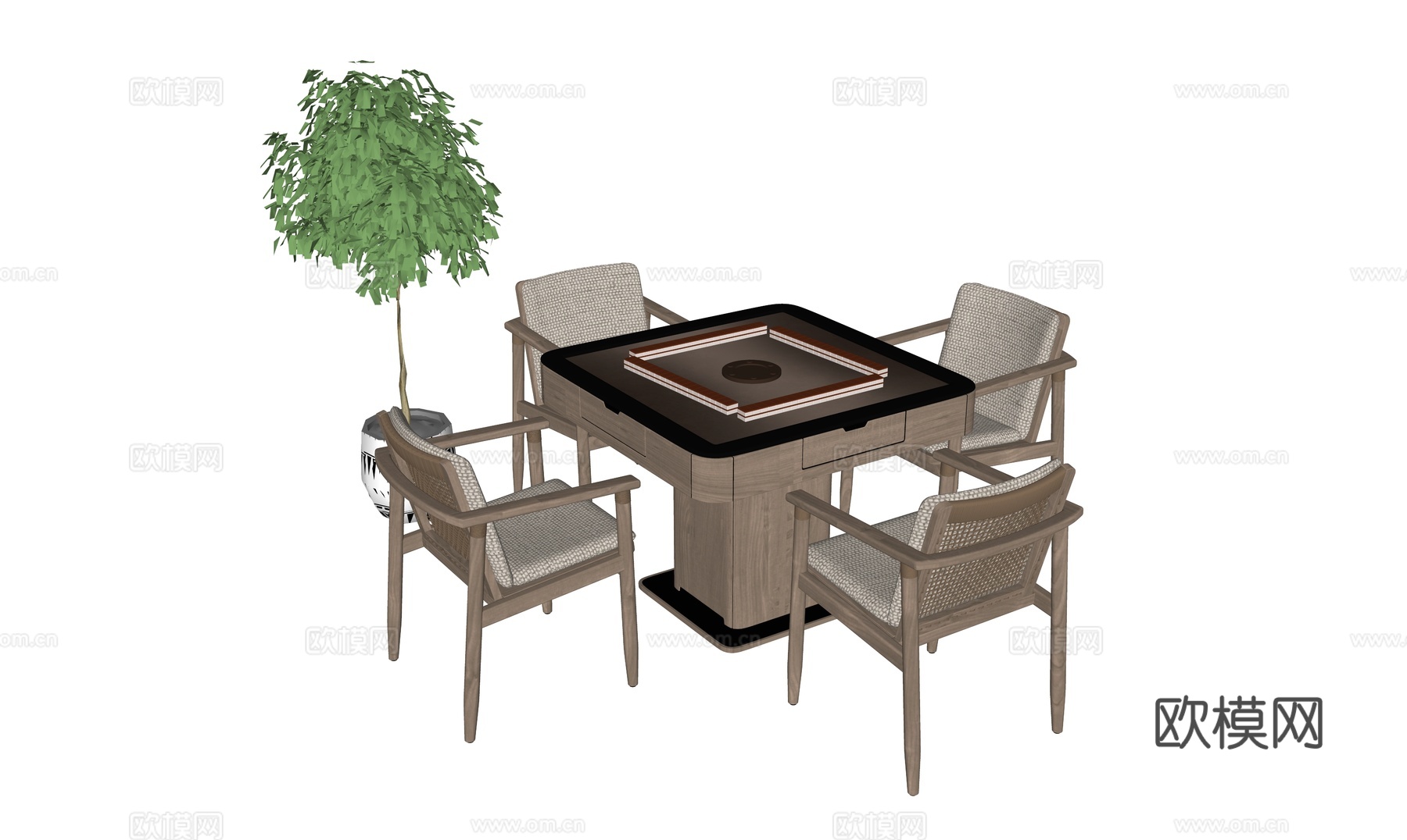 麻将桌_麻将桌椅组合_侘寂麻将桌_单椅_麻将桌su模型