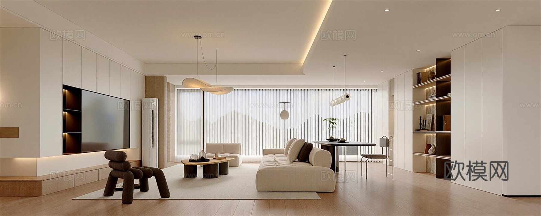 现代奶油风客厅 沙发组合 单人椅 休闲椅 花瓶 摆件 地毯3d模型下载