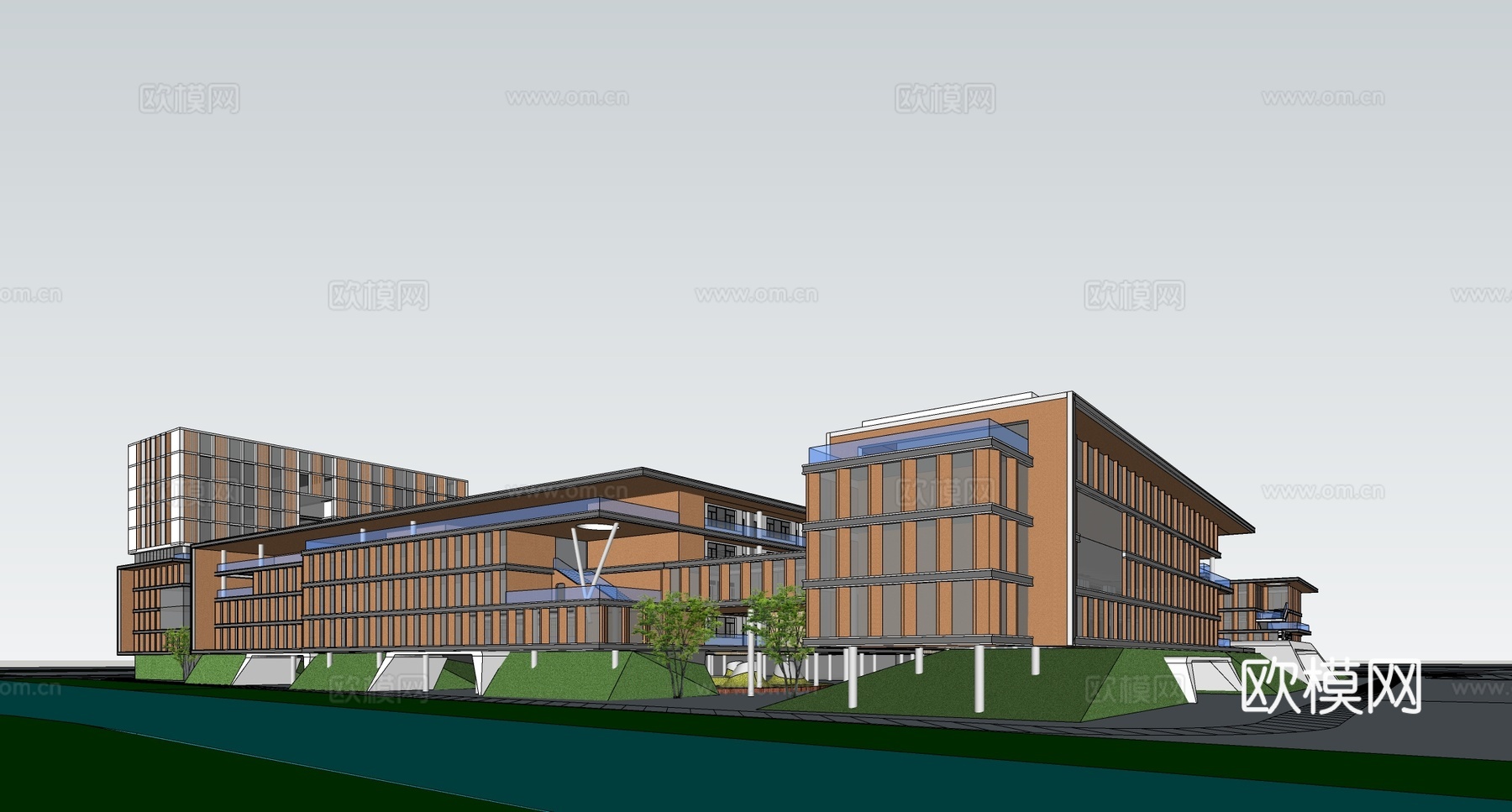 现代学校建筑  中小学建筑 教学楼建筑 艺术培训学校su模型