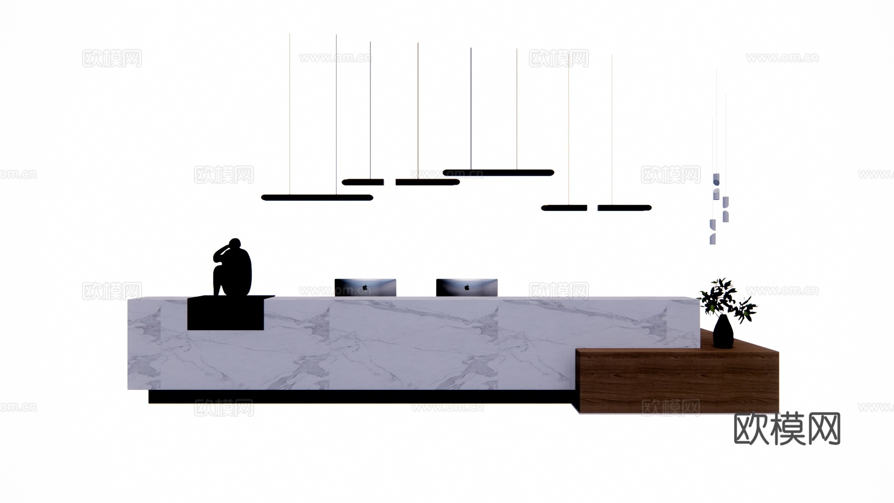 大厅 办公空间 办公 前台 工位su模型