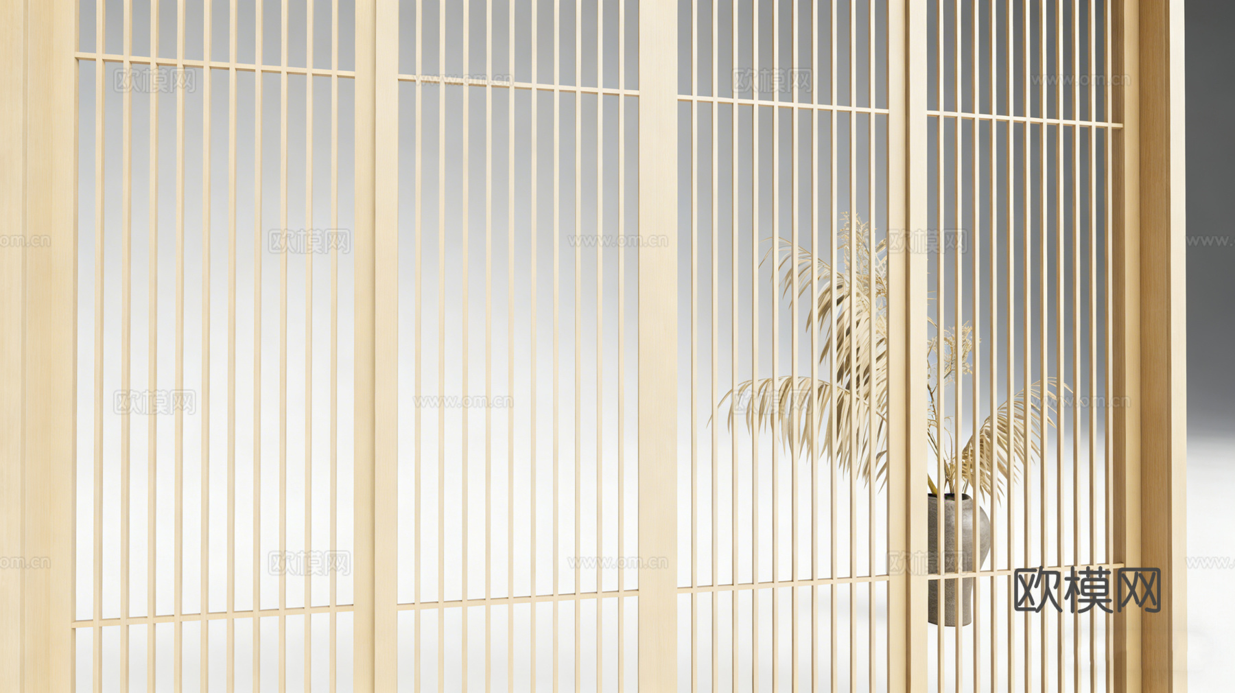 新中式移门推拉门 屏风隔断 木格栅 装饰隔断su模型