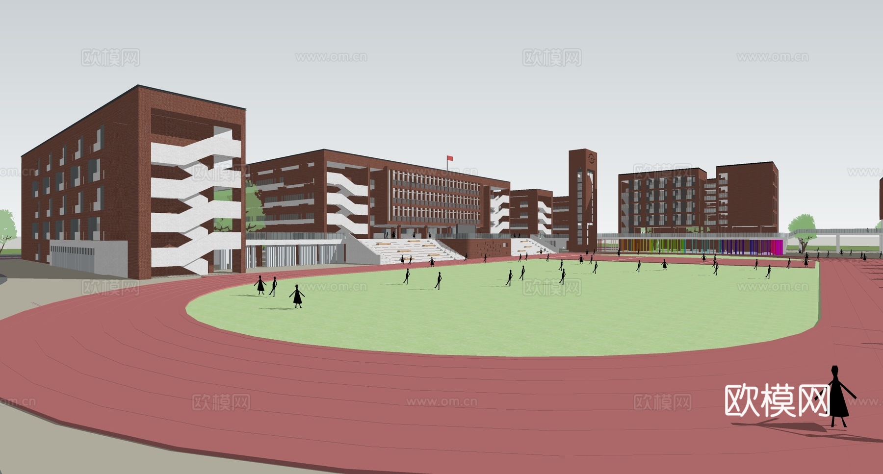 现代学校建筑  中小学建筑 学校操场 艺术培训学校su模型