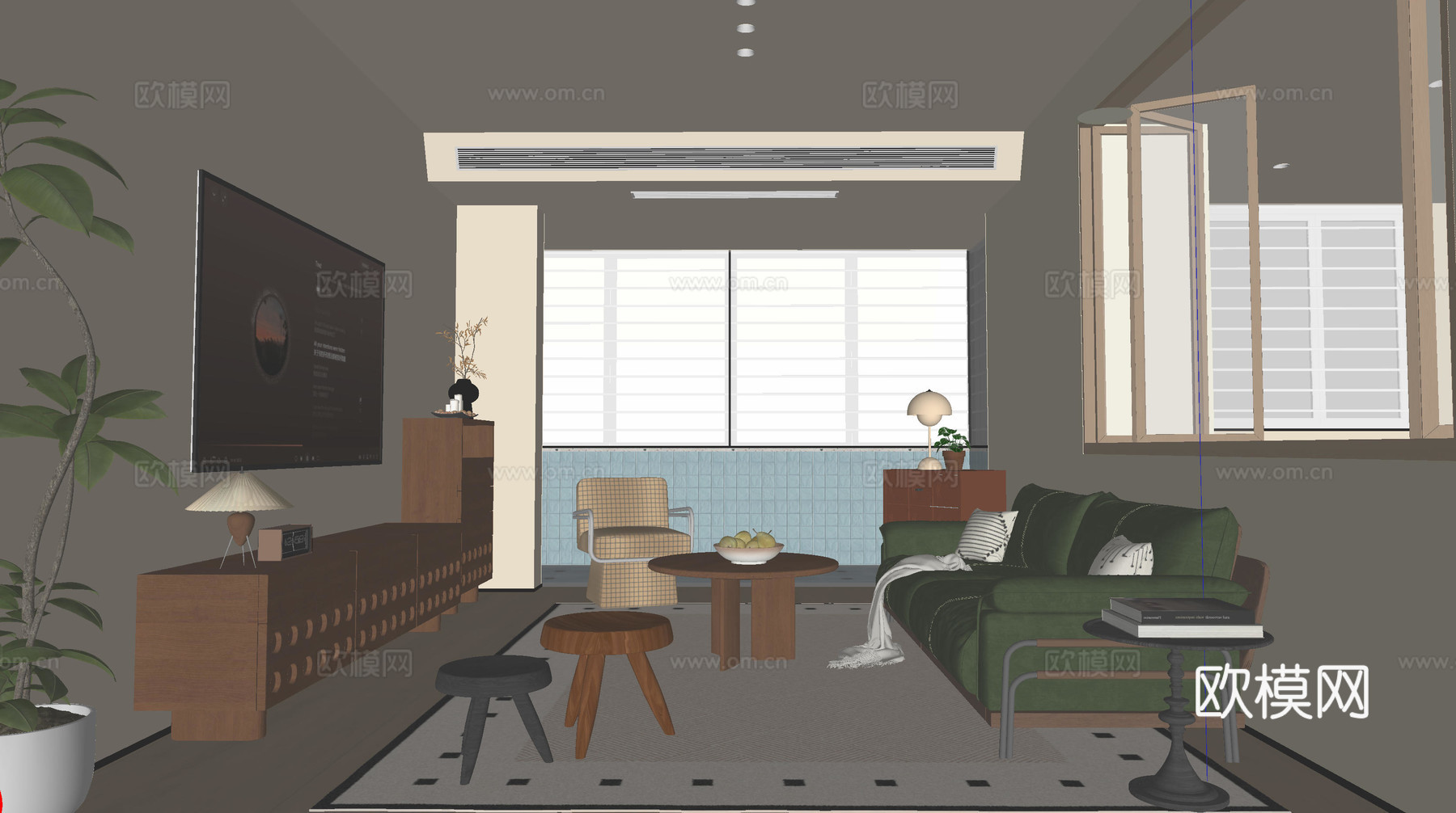 中古风客厅su模型