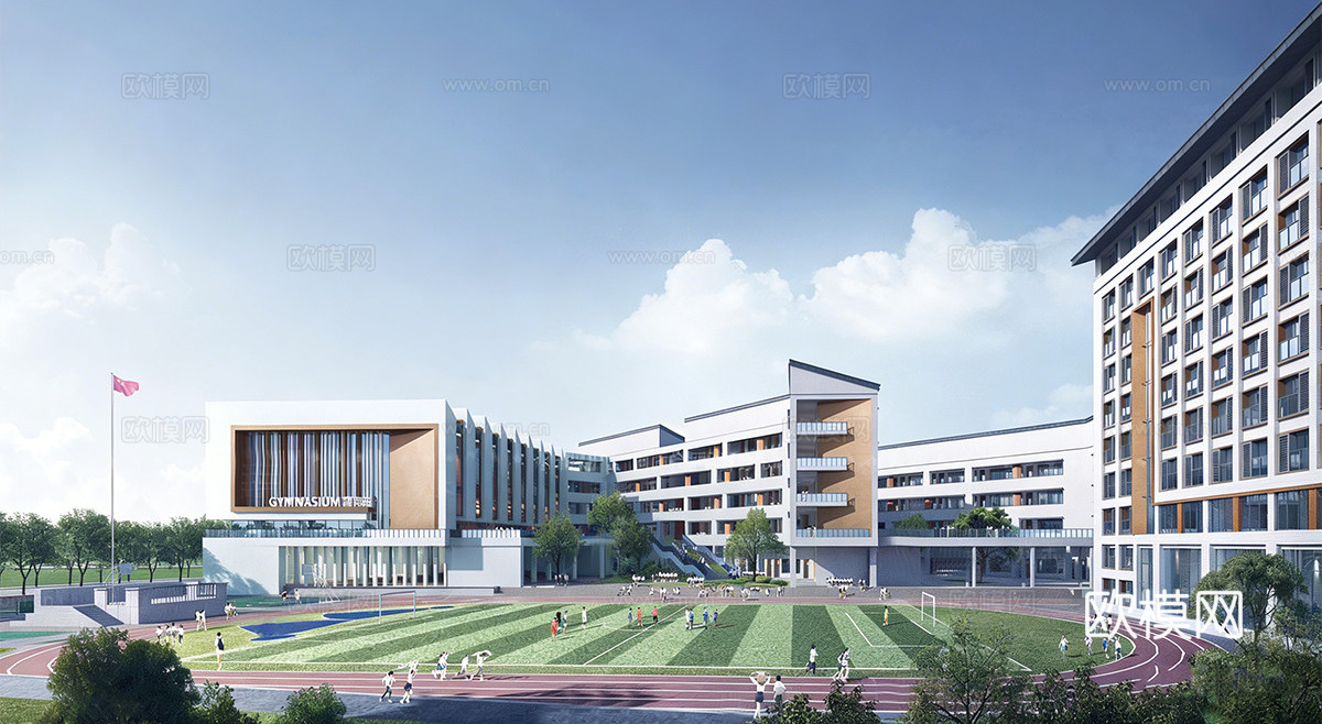 现代学校建筑  中小学建筑 学校鸟瞰图 艺术培训学校su模型