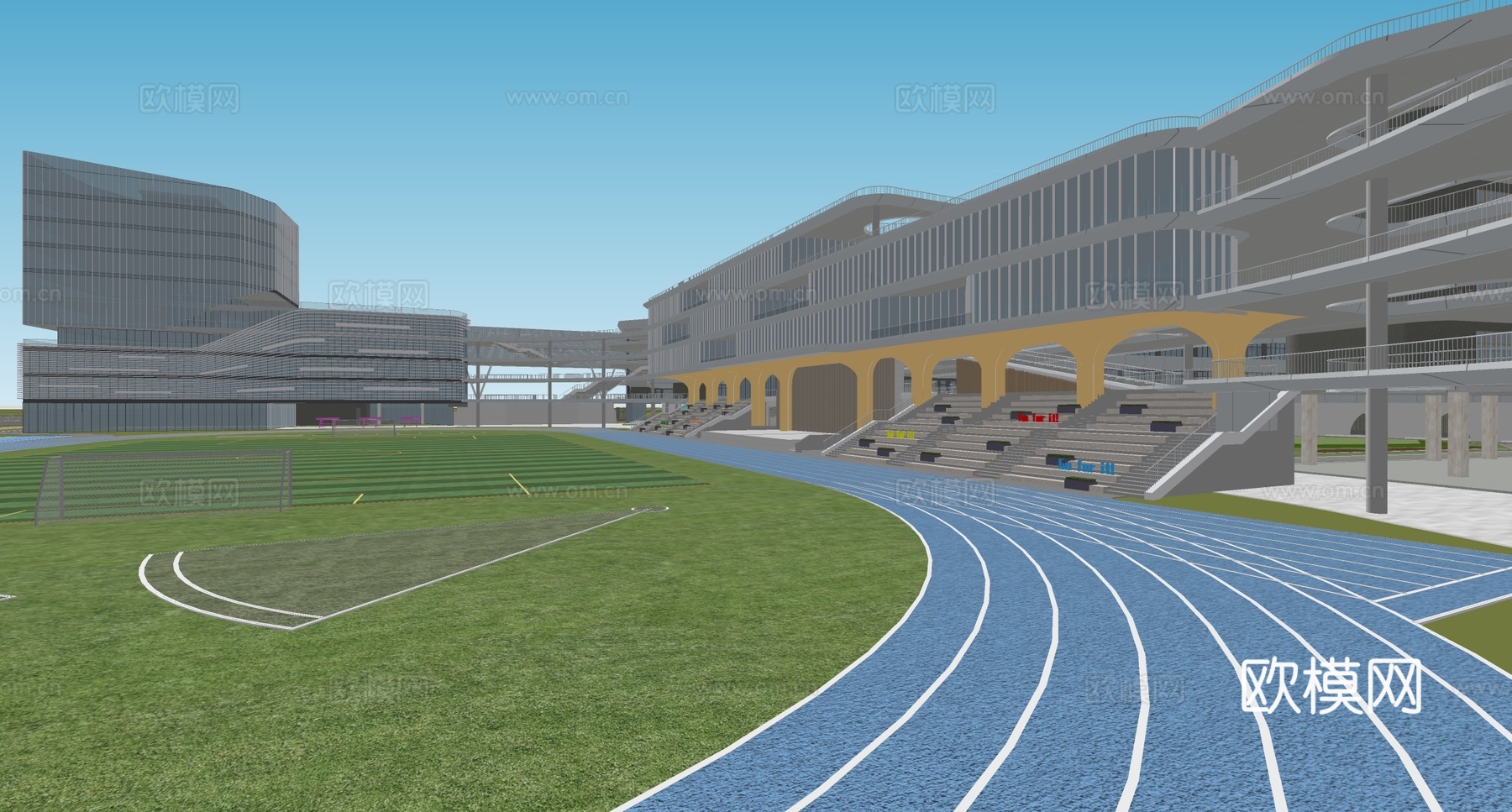现代学校建筑  中小学建筑 学校操场 艺术培训学校su模型