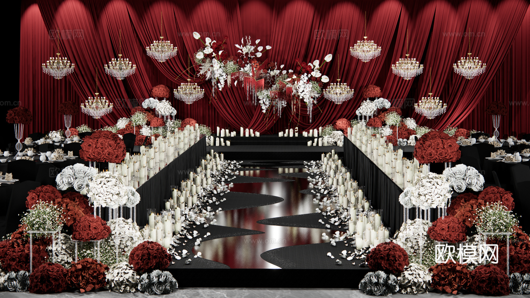 红色布幔秀场风婚礼 美陈su模型