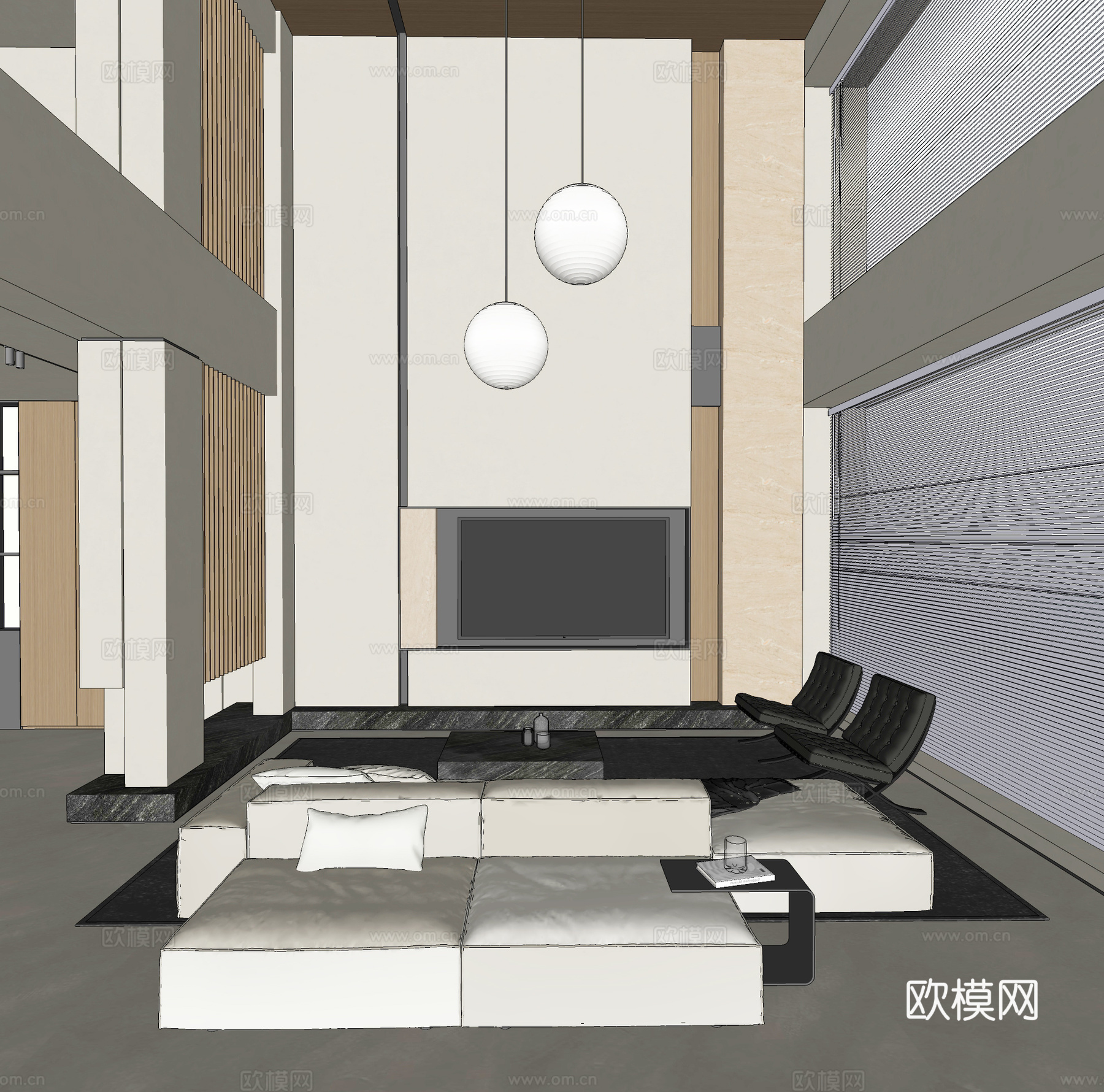 极简别墅客厅 中空客厅su模型