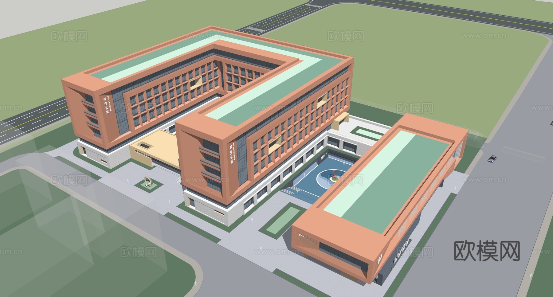 现代学校建筑  中小学建筑 学校鸟瞰图 艺术培训学校su模型
