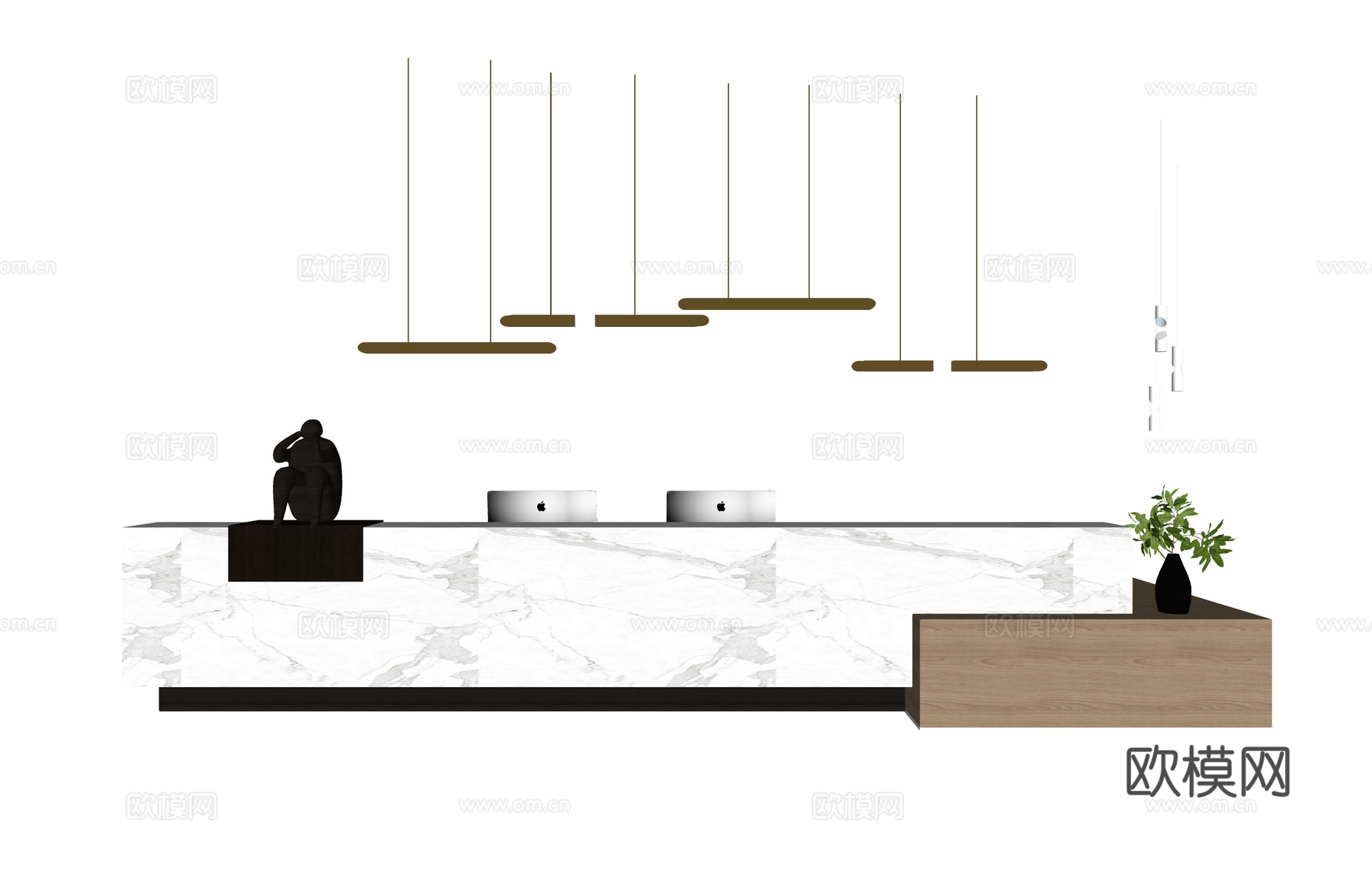 大厅 办公空间 办公 前台 工位su模型