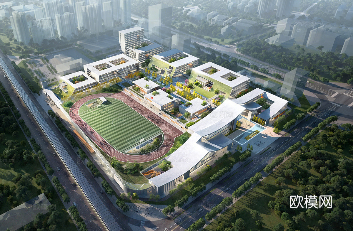 现代学校建筑  中小学建筑 学校鸟瞰图 艺术培训学校 学校操su模型