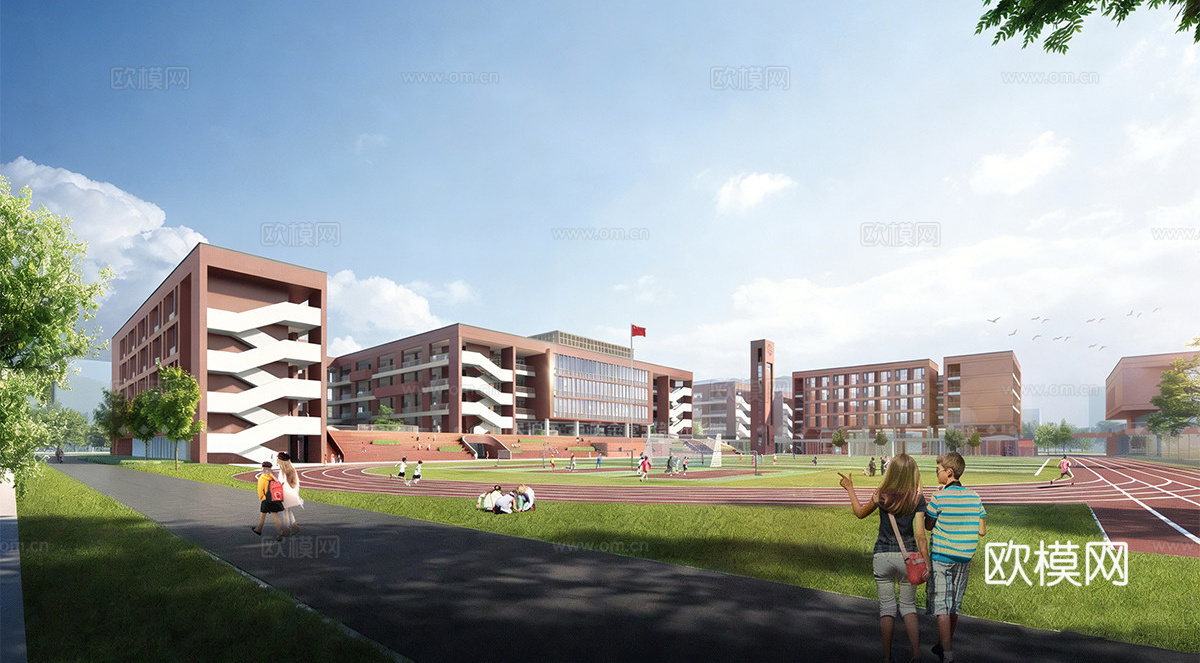 现代学校建筑  中小学建筑 学校操场 艺术培训学校su模型