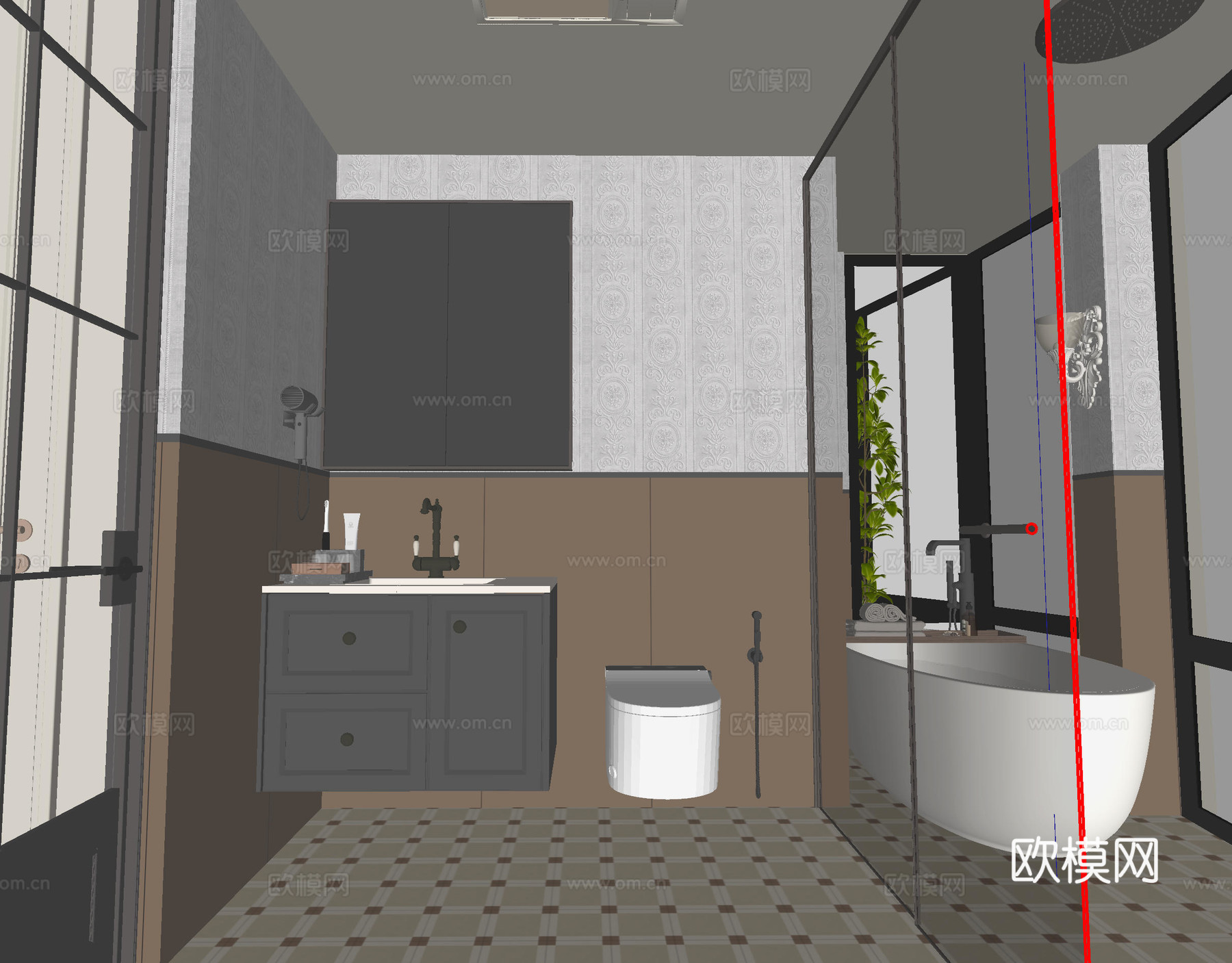 美式中古风卫生间su模型