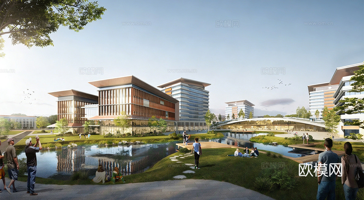 现代学校建筑  中小学建筑 学校鸟瞰图 艺术培训学校免费su模型