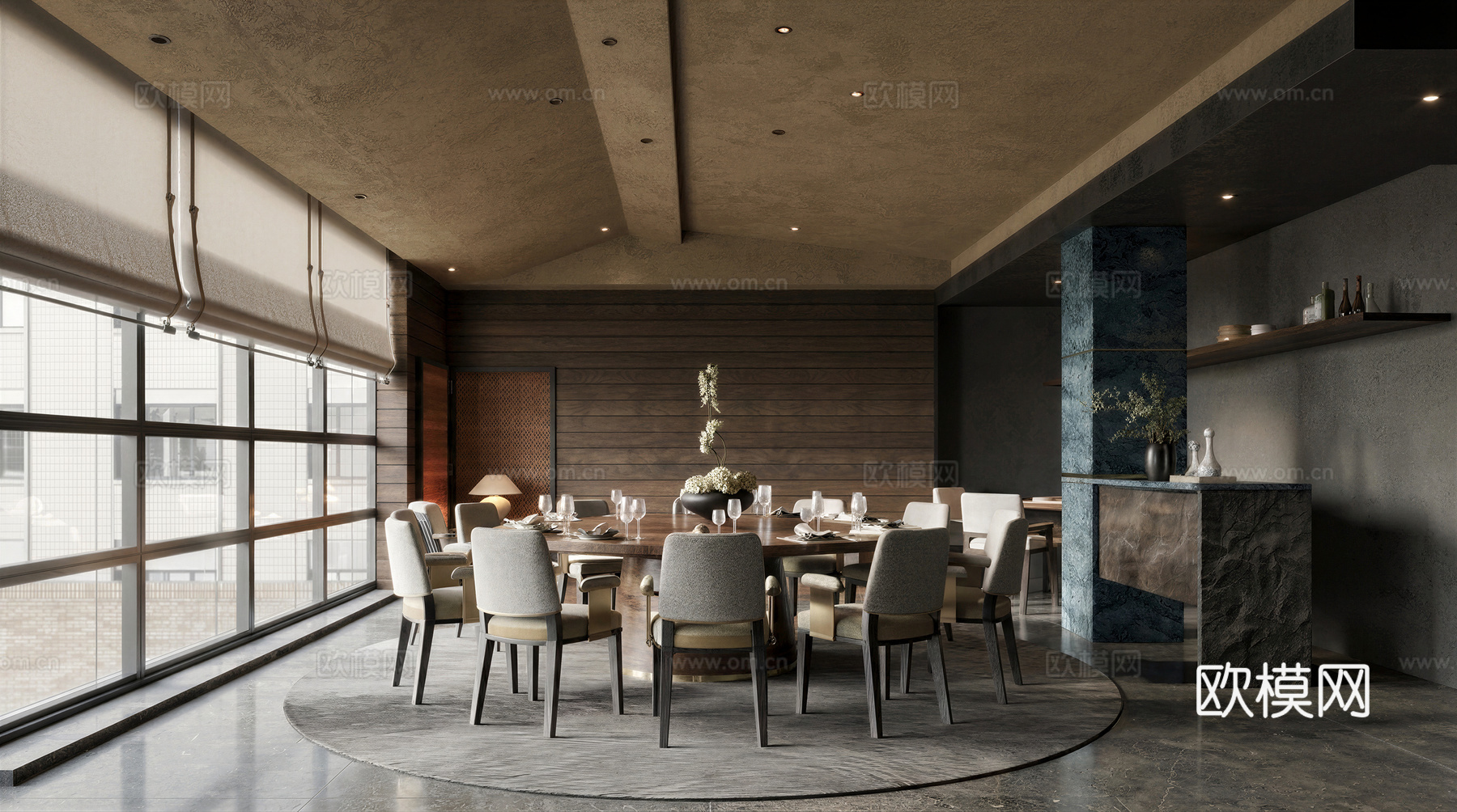 现代，酒店，餐包su模型