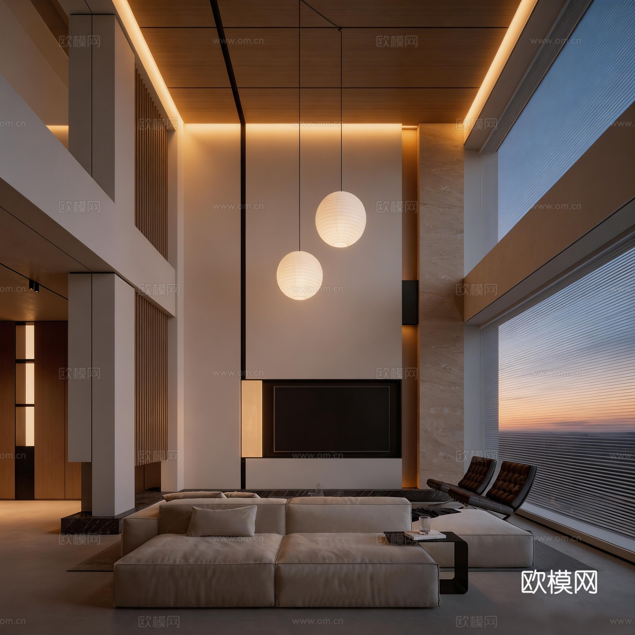 极简别墅客厅 中空客厅su模型