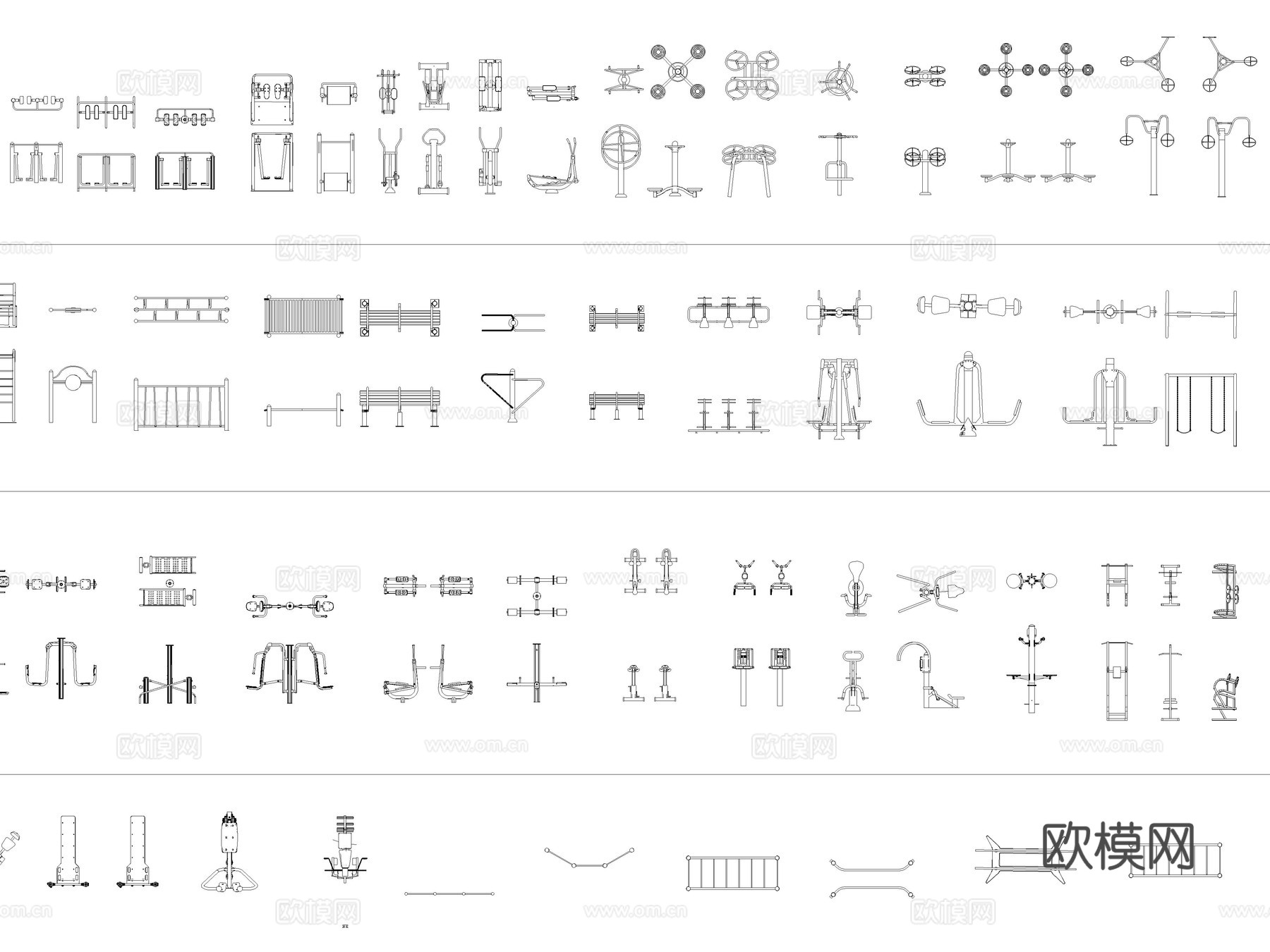 2026年最新室外健身器材太空漫步机扭腰器CAD图库cad施工图