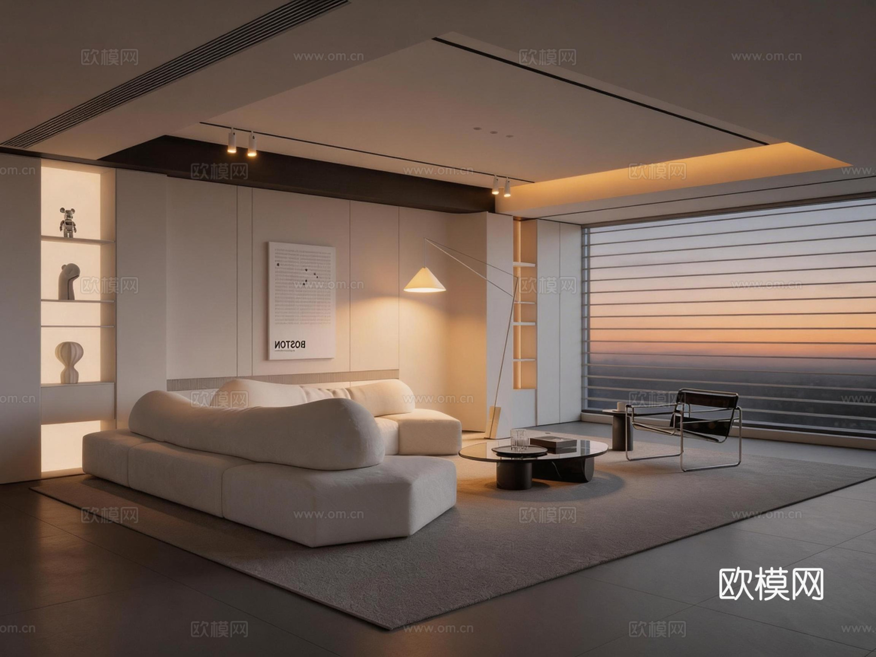 极简客厅 极简客厅 组合沙发su模型