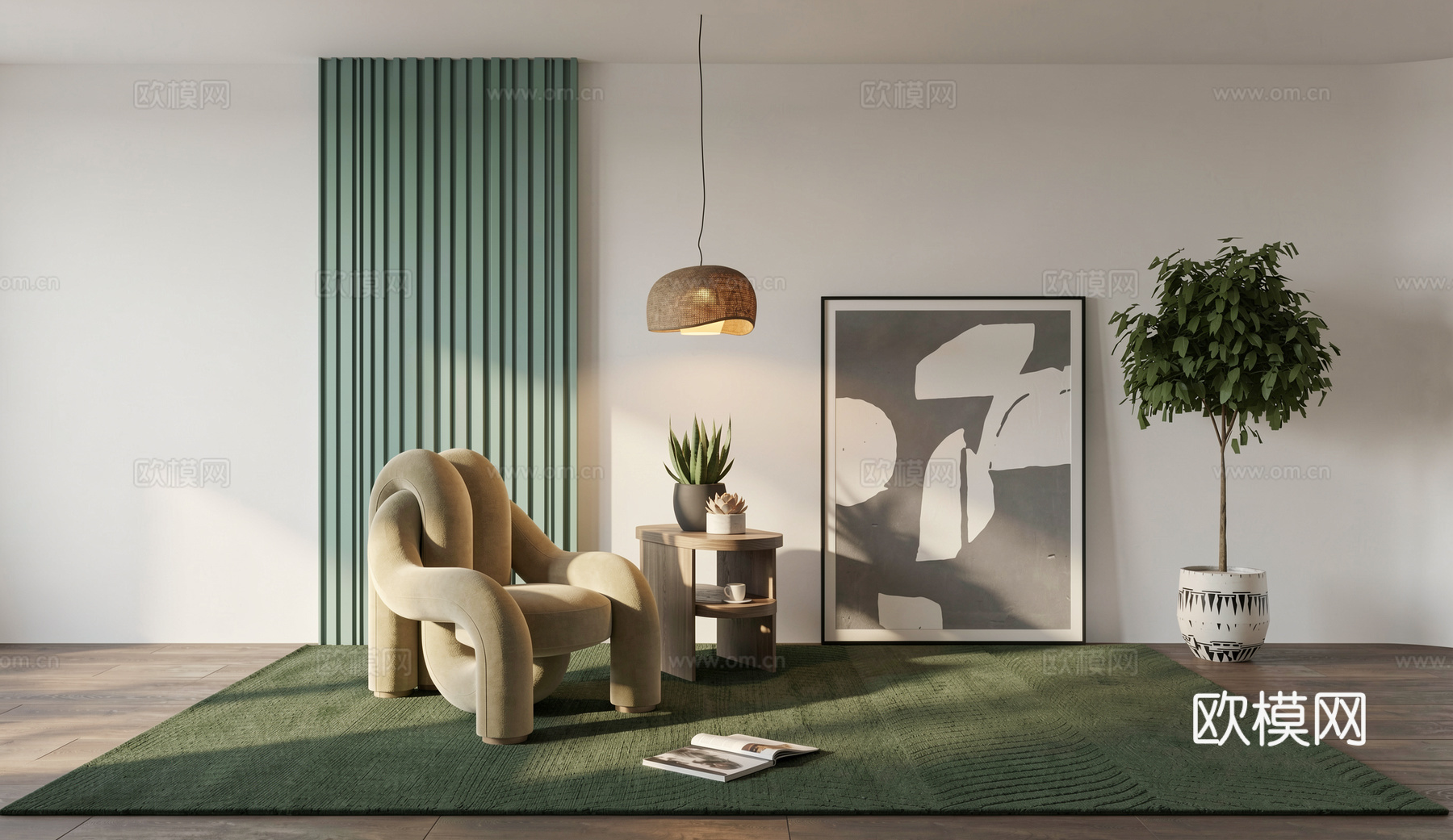 奶油现代单人沙发_布艺沙发_云朵沙发_儿童沙发su模型