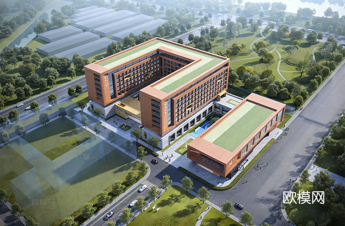 现代学校建筑  中小学建筑 学校鸟瞰图 艺术培训学校su模型