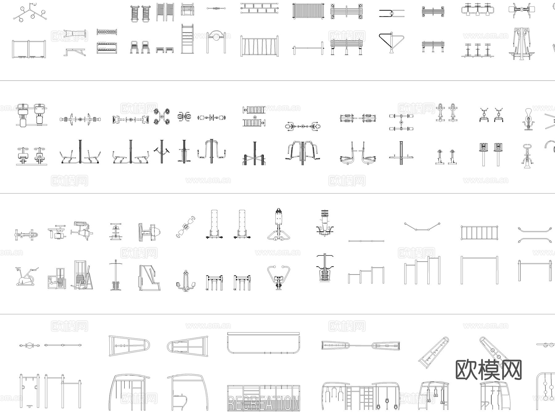 2026年最新室外健身器材太空漫步机扭腰器CAD图库cad施工图