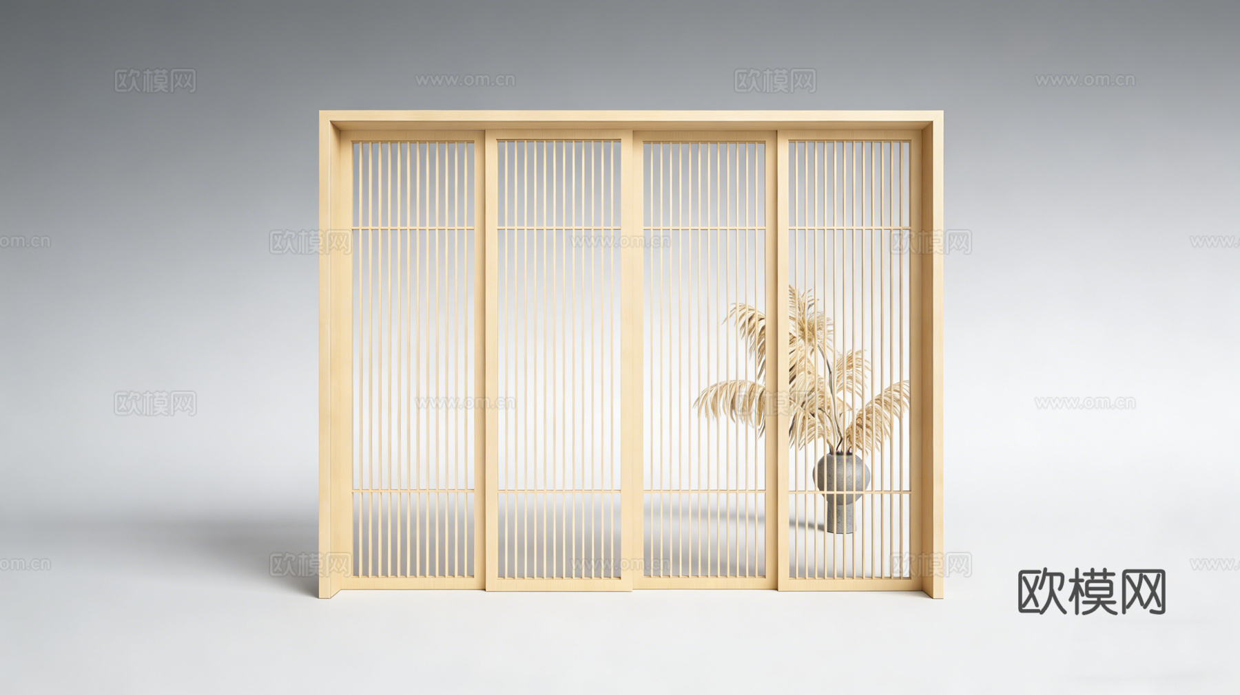 新中式移门推拉门 屏风隔断 木格栅 装饰隔断su模型