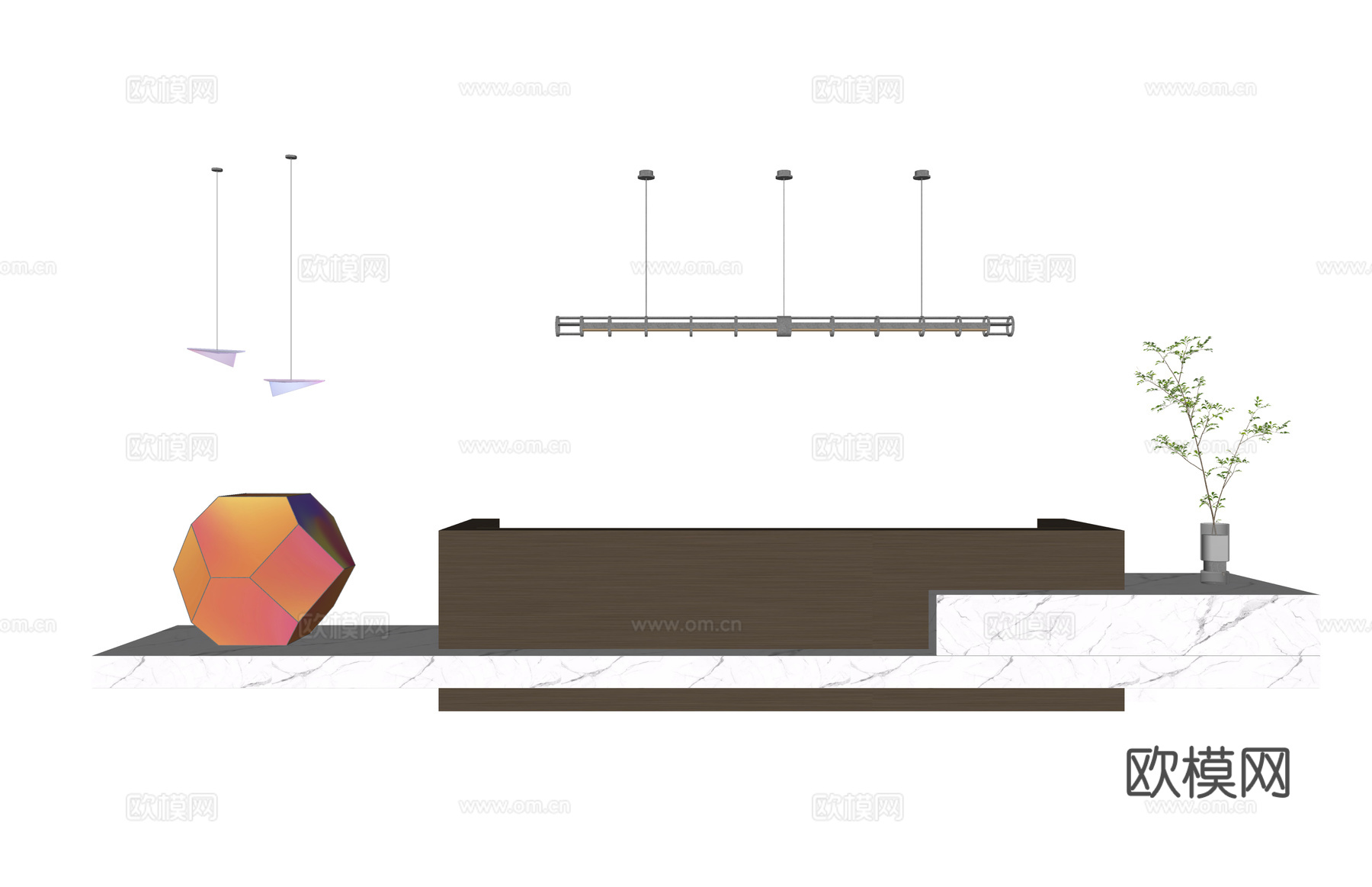 大厅 办公空间 前台 工位 办公su模型