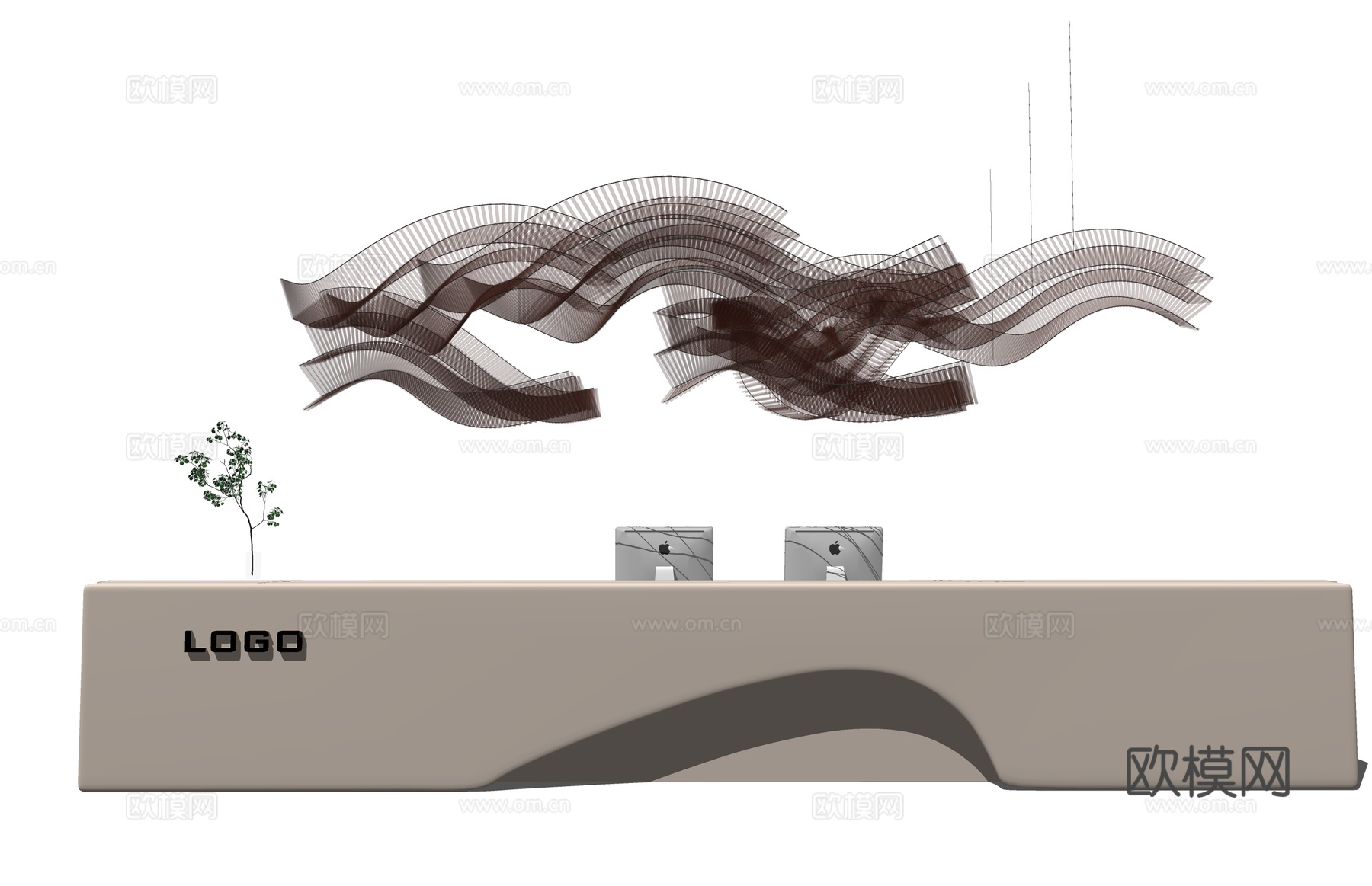 大厅 办公 前台 工位su模型