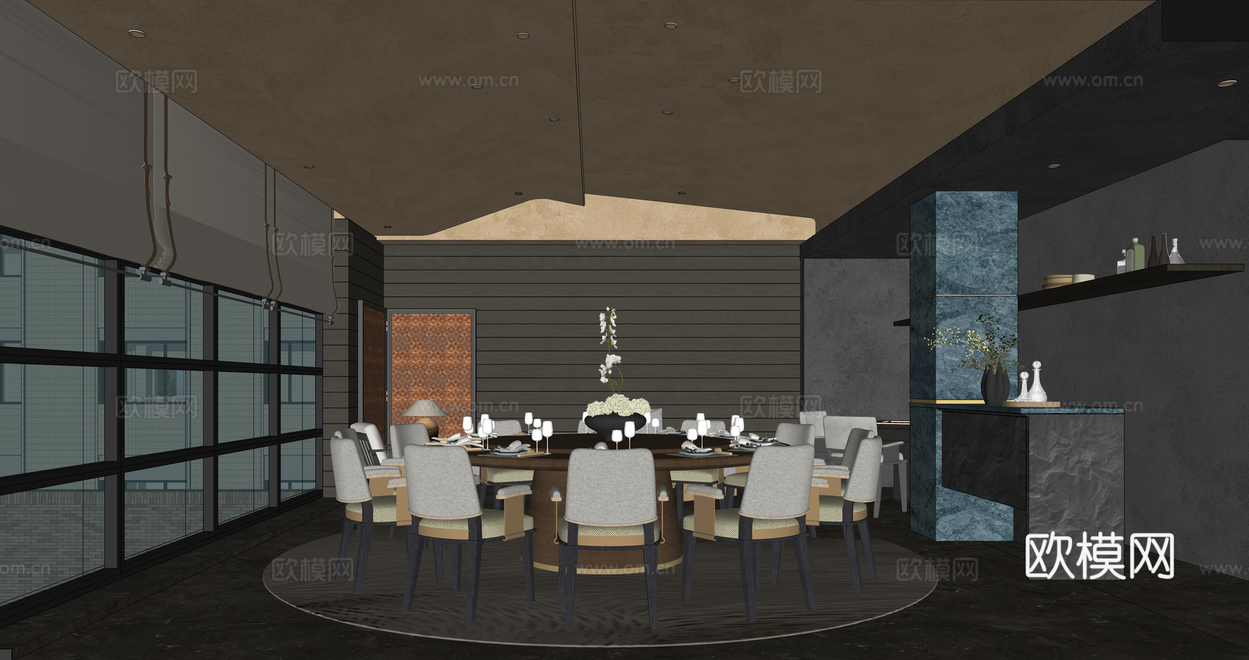 现代，酒店，餐包su模型