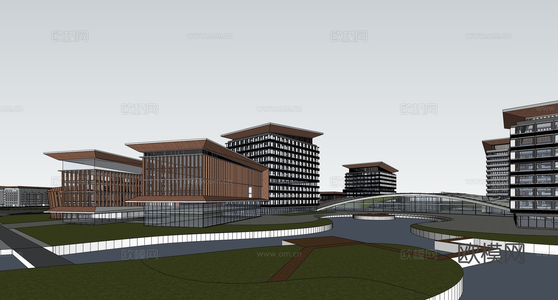 现代学校建筑  中小学建筑 学校鸟瞰图 艺术培训学校免费su模型